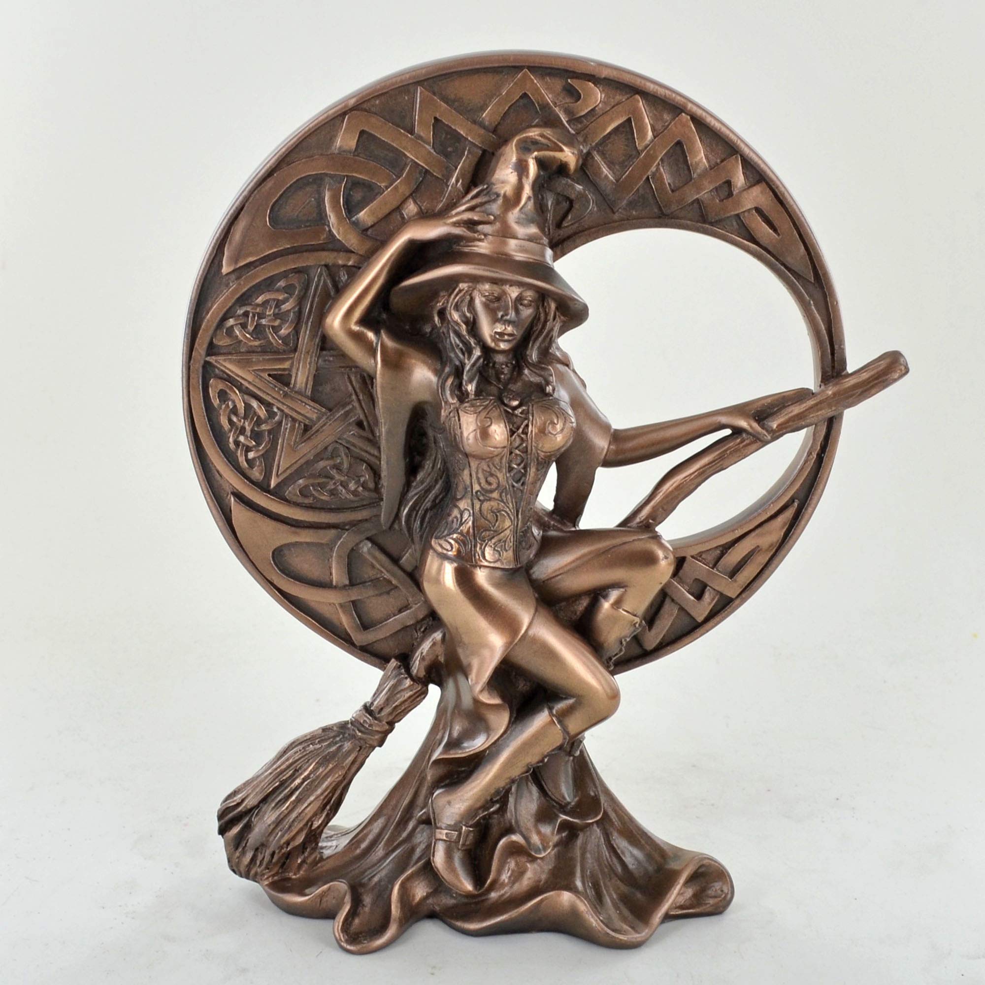 Fiesta Studios Bronze Witch With Celtic Moon, Ornament. H17cm