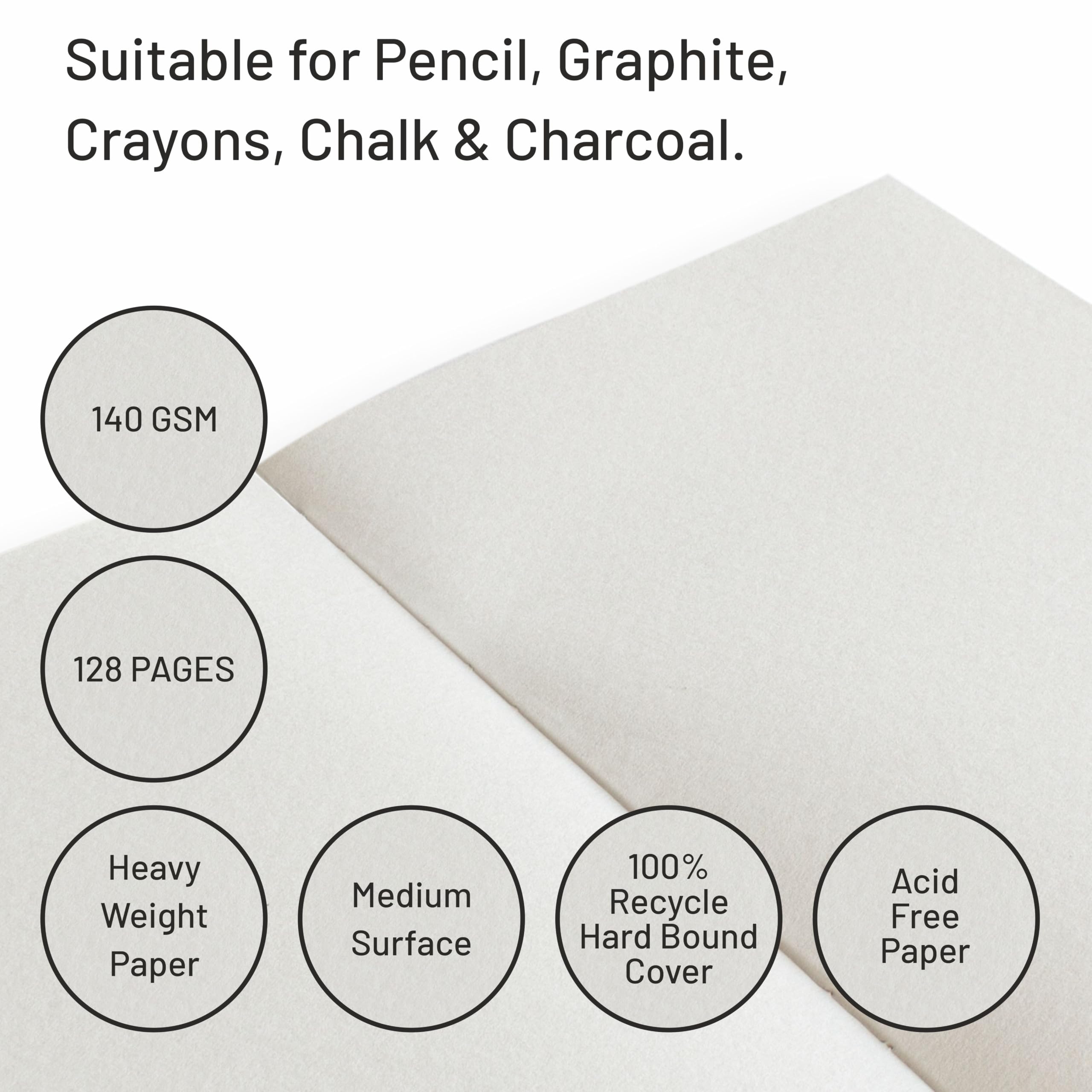 Anupam Earth Sketche Drawing Book A5 | 100% Recycled Hardbound Cove Book | 140 GSM | Acid Free 65 Sheets / 128 Pages | Drawing Sketchbook for Artists and Students | for Dry Techniques