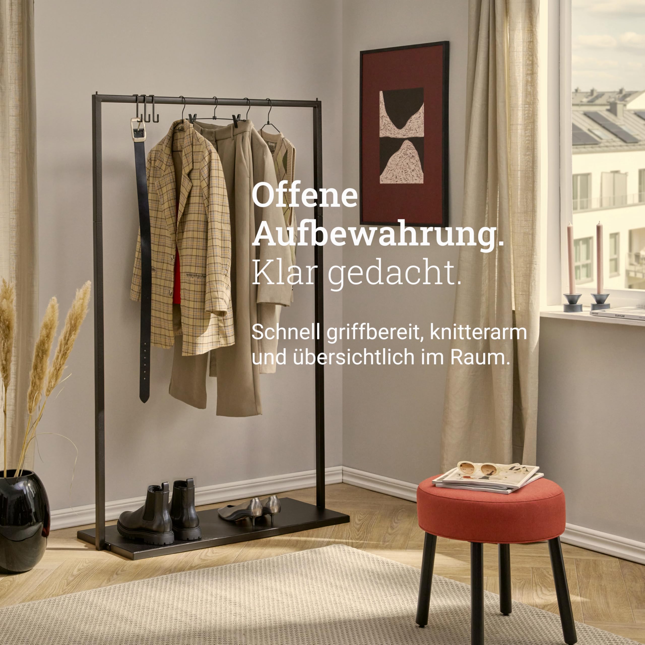 Natural Goods Berlin Kleiderständer BASIS (Schwarz, 100 cm) - Kleiderstange aus stabilem Metall - Freistehende Garderobenstange für Schlafzimmer, Wohnzimmer & Büro
