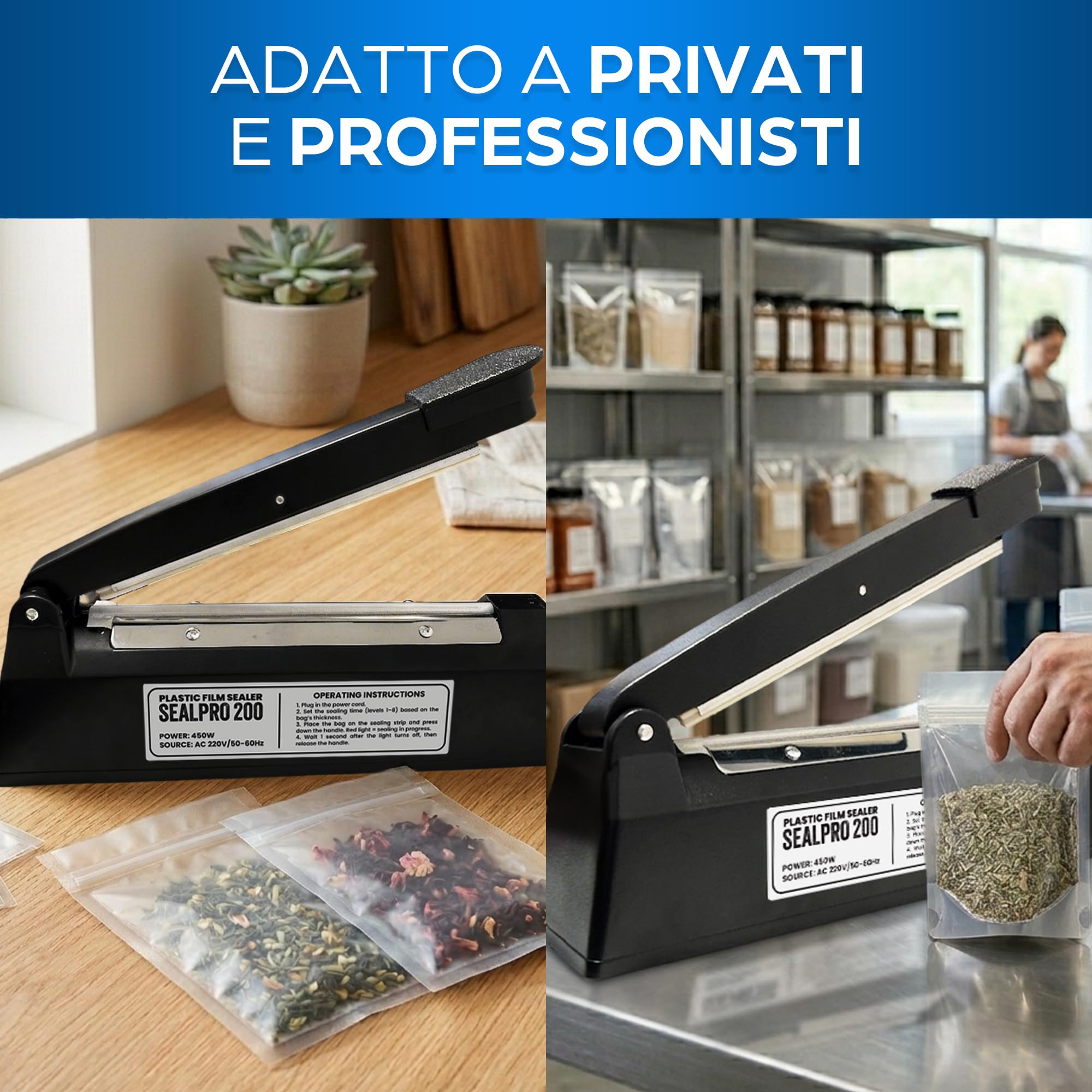 Sigillatrice termica professionale per sacchetti di plastica, alluminio, kraft, 200 mm, con 8 resistenze
