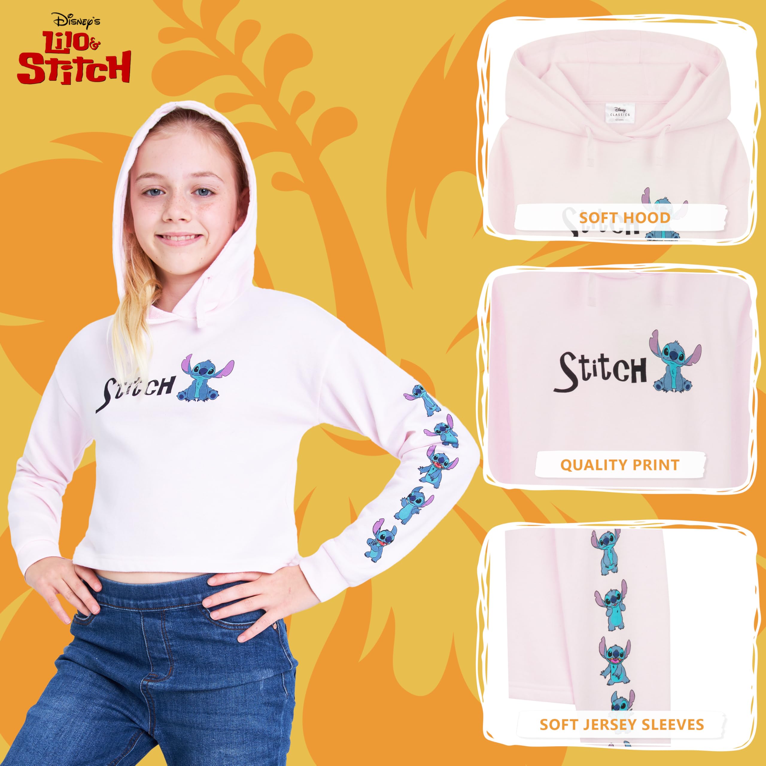 Disney Felpa Bambina Felpa Ragazza 7-14 Anni Felpa con Cappuccio Cotone Misto Gadget Stitch Regalo Ragazze Bambine