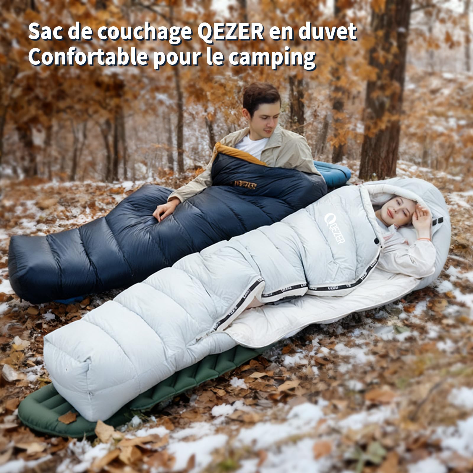 Sac de Couchage en Duvet, Sac de Couchage Adulte avec Doublure Antistatique en graphène, Pouvoir gonflant de 620 FP, 1450 grammes, 0°C, Convient pour Le Camping, la randonnée