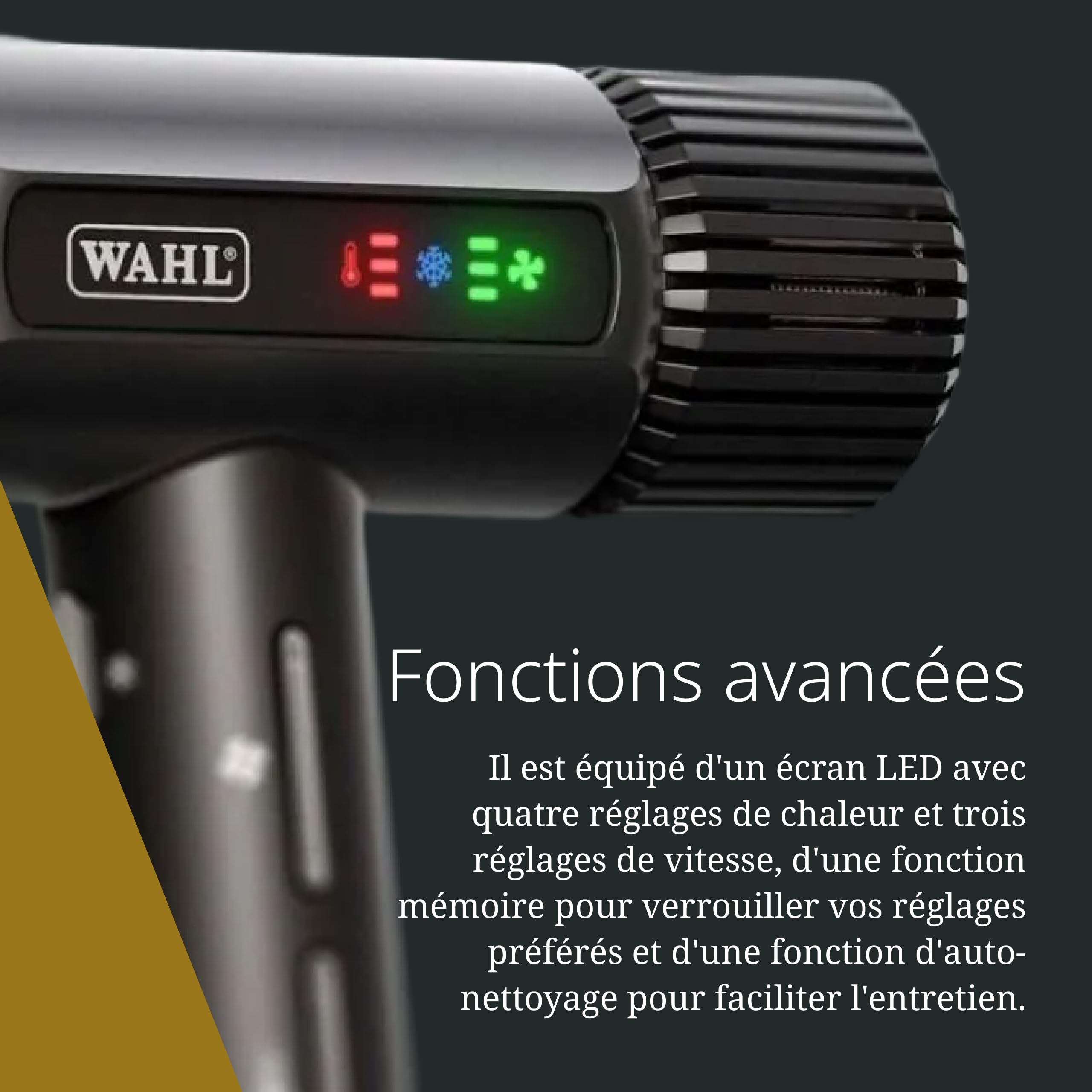 Wahl Vanquish - Sèche-cheveux professionnel - Séchage rapide - Avec embouts magnétiques et diffuseur - Noir