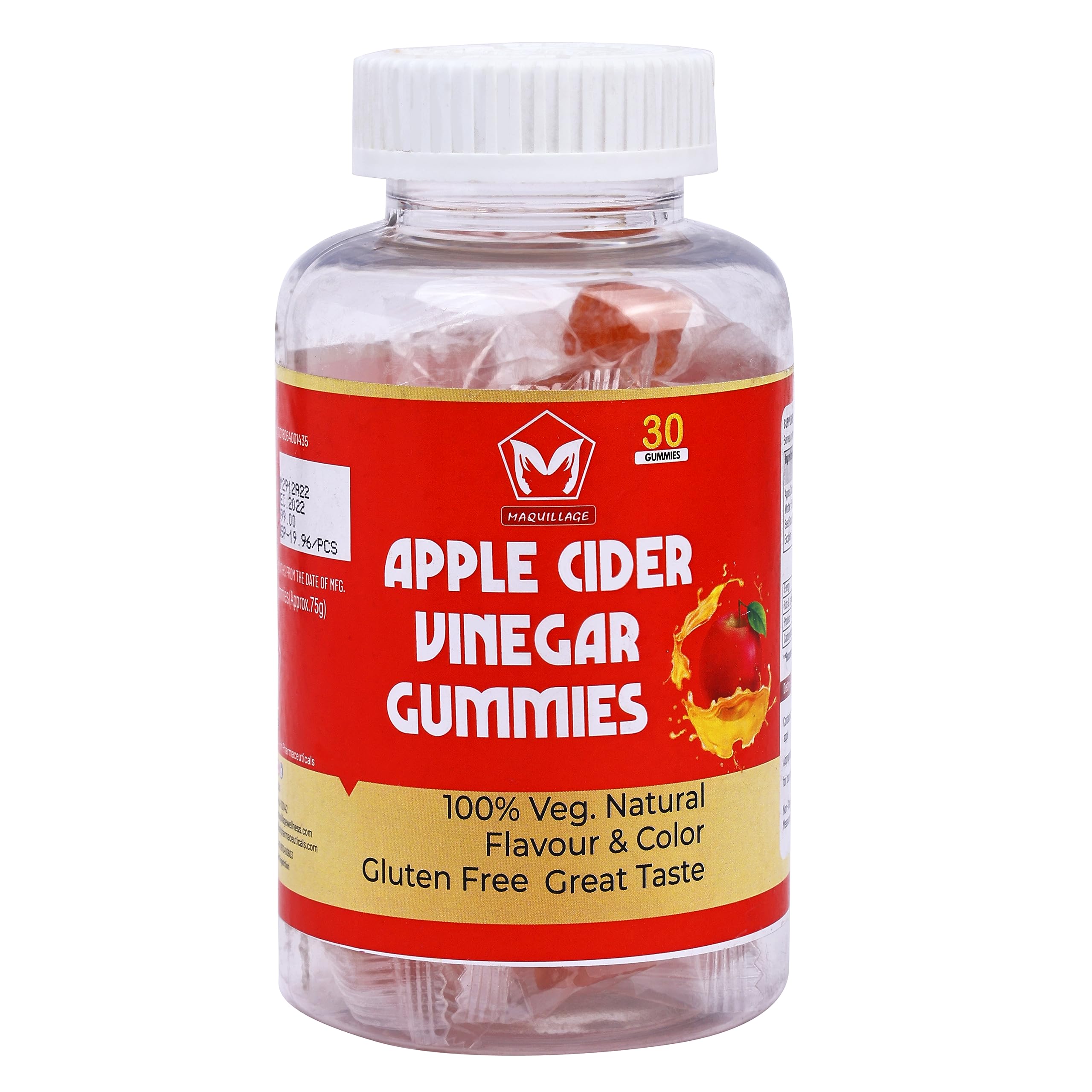 Apple Cider Vinegar Gummies 100% Vegan & Gluten-Free | Great Taste | Digestion & Metabolism Support | Immune Boost Pack of 30