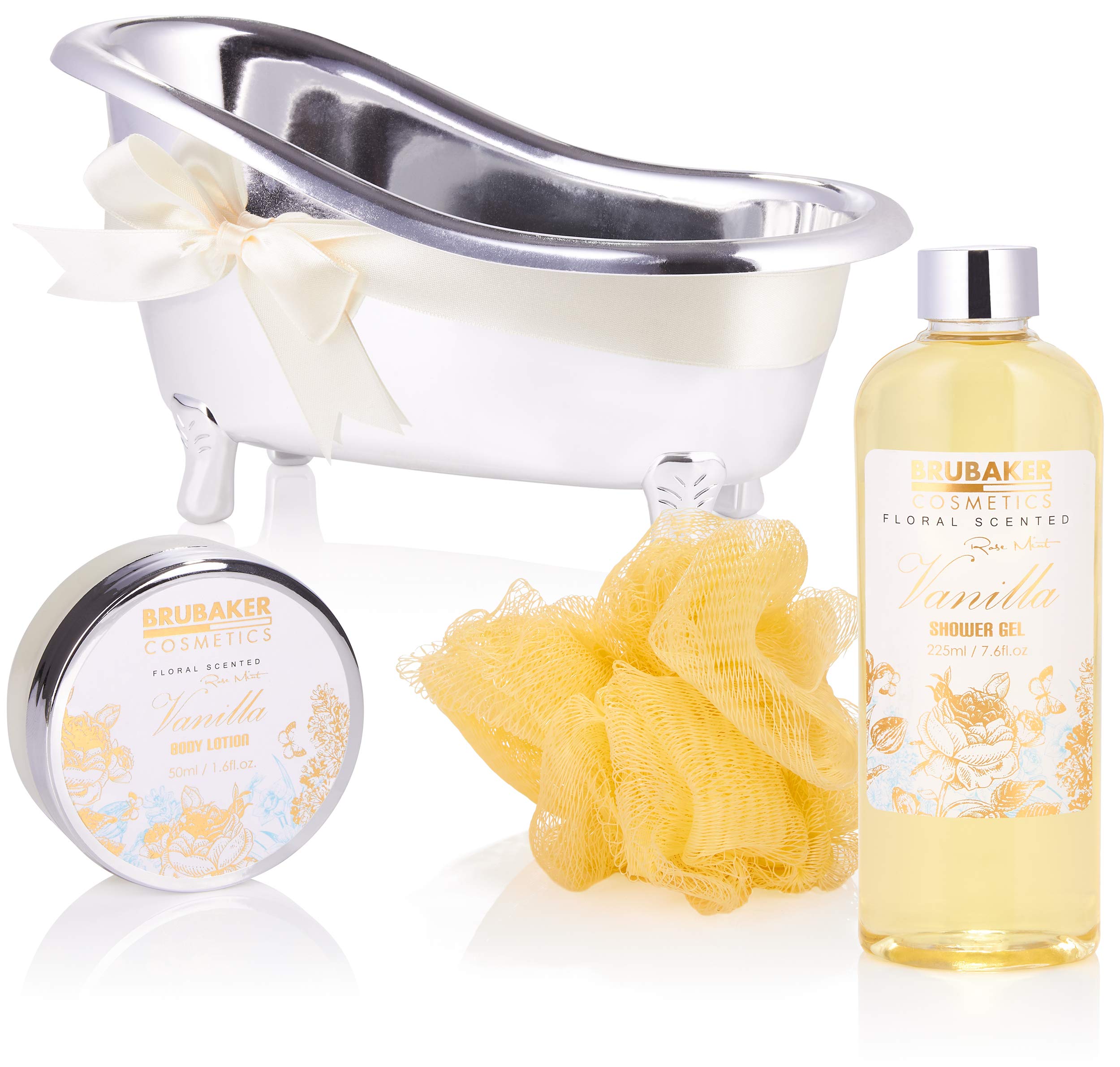 BRUBAKER Cosmetics Set bagno e doccia alla vaniglia - Set regalo 7 pezzi in vasca decorativa