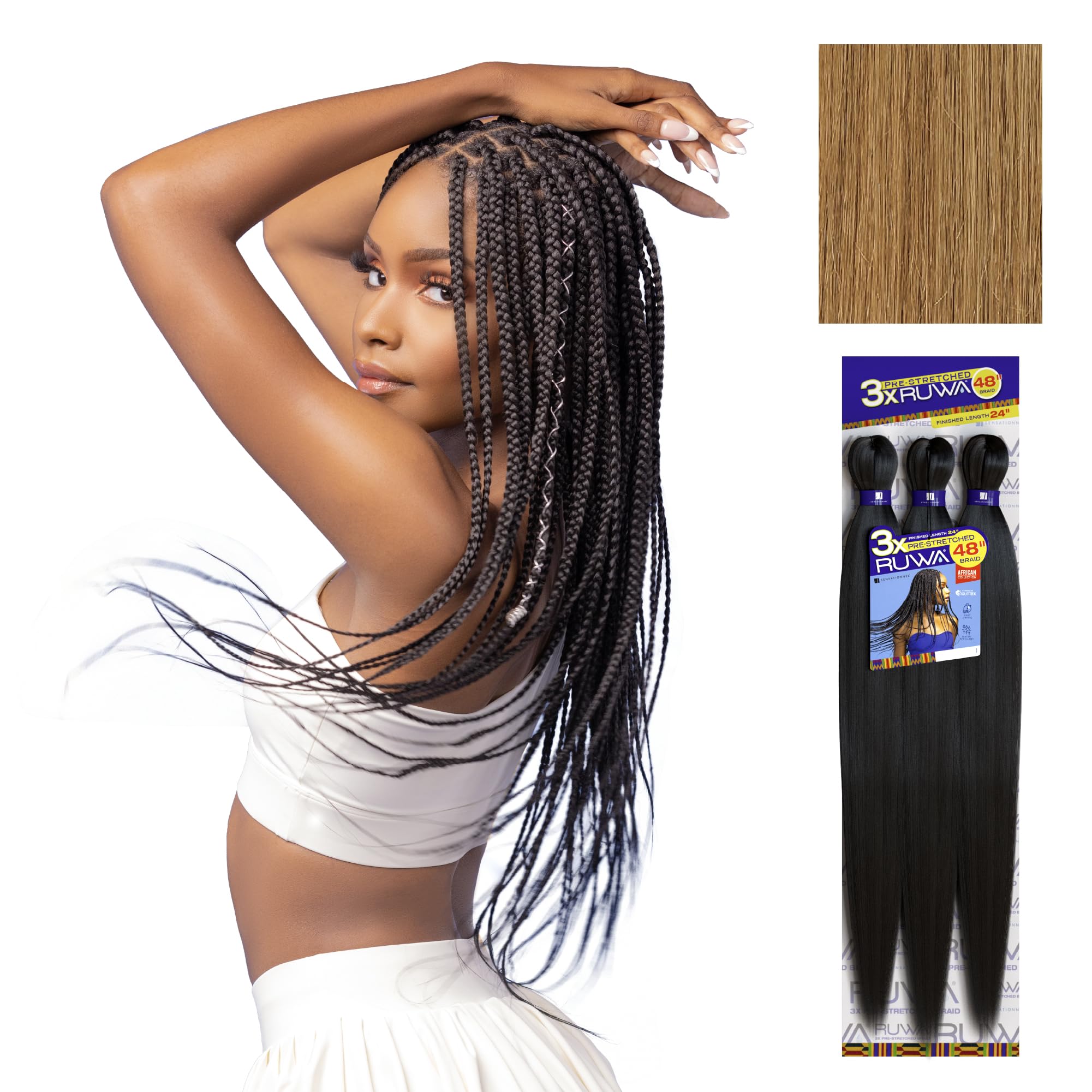 Sensationnel Ruwa prestretched braiding hair - 3x 48 inch water repellent kanekalon fast dry synthetic sports itch free (2 pack, 27 HONEYBLONDE)