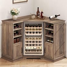 HSH 40 Inch Corner Coffee Bar Cabinet with Mini Fridge Space, Rustic Oak
