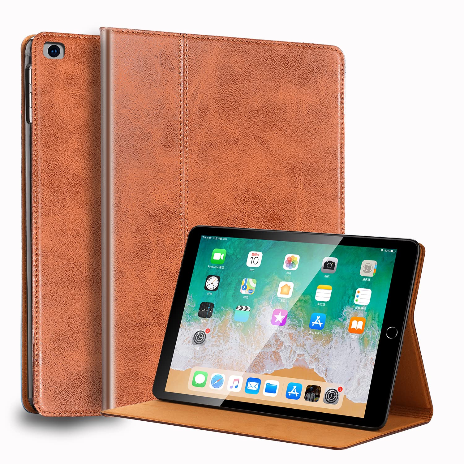 for Ipad Mini 1st/2nd/3/4/5th Gen 7.9-inch Case 2012/2013/2014/2015/2019 Genuine Leather Cover Protective Shell,Auto Wake/Sleep.Brown
