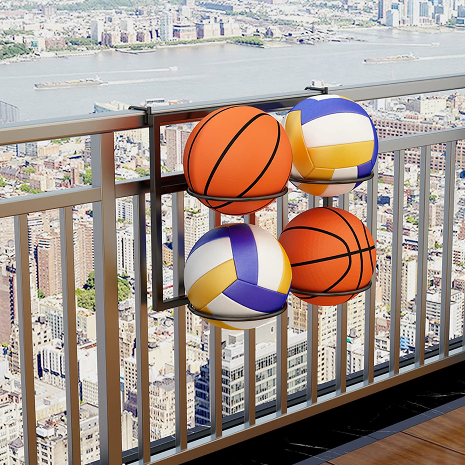 FAXIOAWA Ballenopbergrek Muurbevestiging basketbalstandaard, ijzeren beweegbare opvouwbare organizerhouder voor Basketbal voetbalvolleybal, lichtgewicht draagbare basketbalopslagtrechter