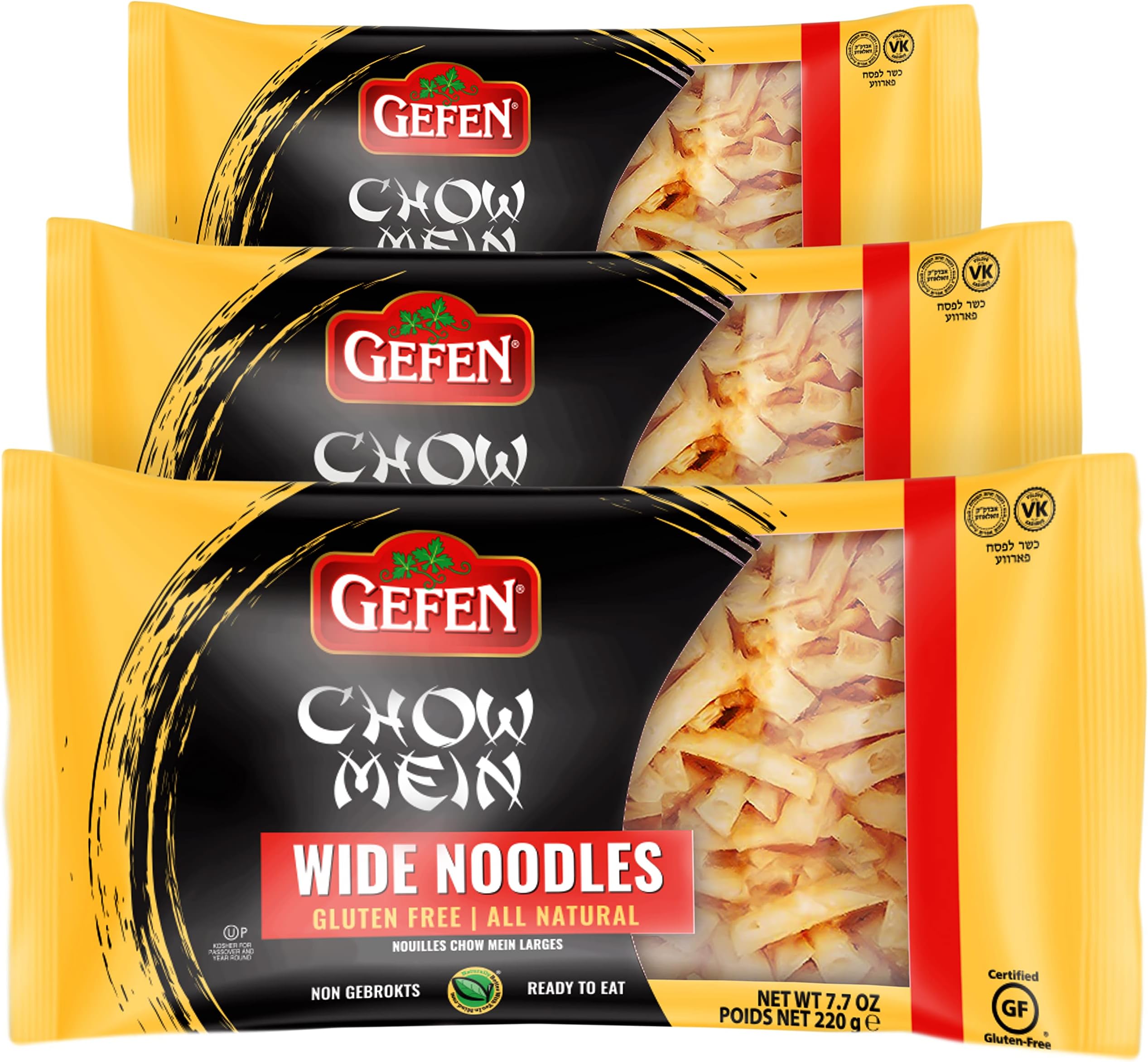 Gefen Gluten Free Wide Chow Mein Noodles, 8 Ounce (3 Pack) Ready To Eat, Airy, Crisp & Delicious, Tastes Like the Real Thing! All Natural, Grain Free