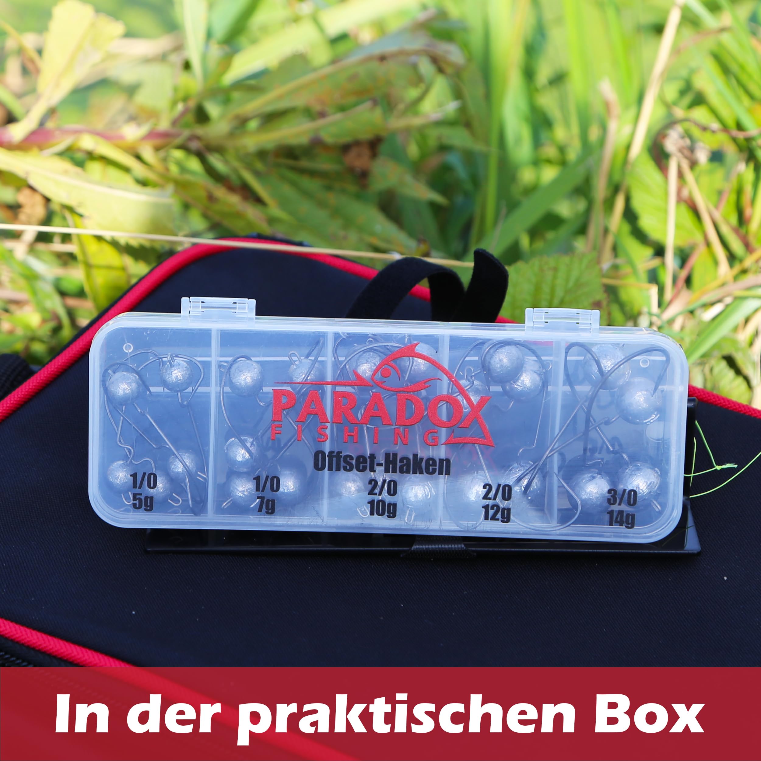 Paradox Fishing Set di ganci offset premium (3.5 g/5 g/7 g/10 g/14 g), 35 pezzi, 5/4 pezzi, ganci per pesci di gomma, set Jig Head