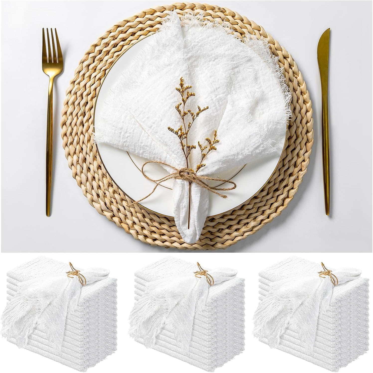 36 Pack White Cloth Napkins Cotton Linen Napkins 16 x 16