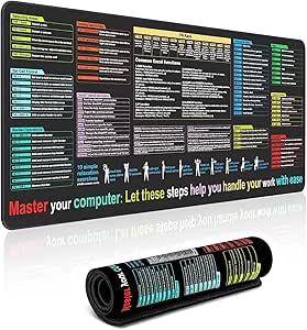 Excel Shortcut Keys Mouse Pad, Large Desk Pad Cheat Sheet Gaming Mousepad, Desk Mat with Non-Slip Rubber Base Stitched Edges 31.5" X 11.8" Mouse Mat and Keyboard Pad for Gaming and Office