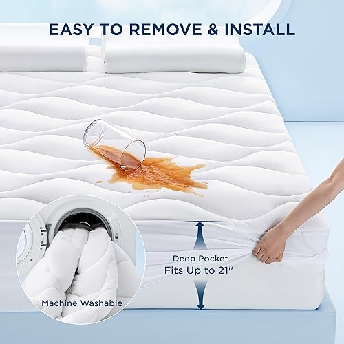 Miniatura 6 de Bedsure Protector de colchón impermeable Queen  Protector de colchón suave y esponjoso, lavable con bolsillo profundo de 8 a 21 pulgadas, funda de