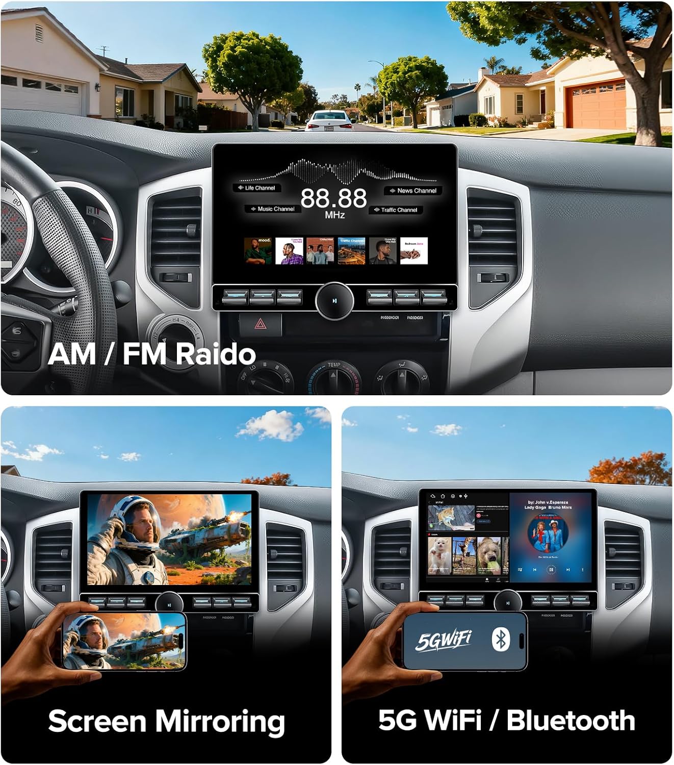 10" Android 13 Car Stereo for Toyota Tacoma (2005-2015) - Wireless CarPlay Android Auto Radio with Physical Volume Knob Keybutton, Support JBL System (Plug & Play), 4G+64G, QLED Touchscreen