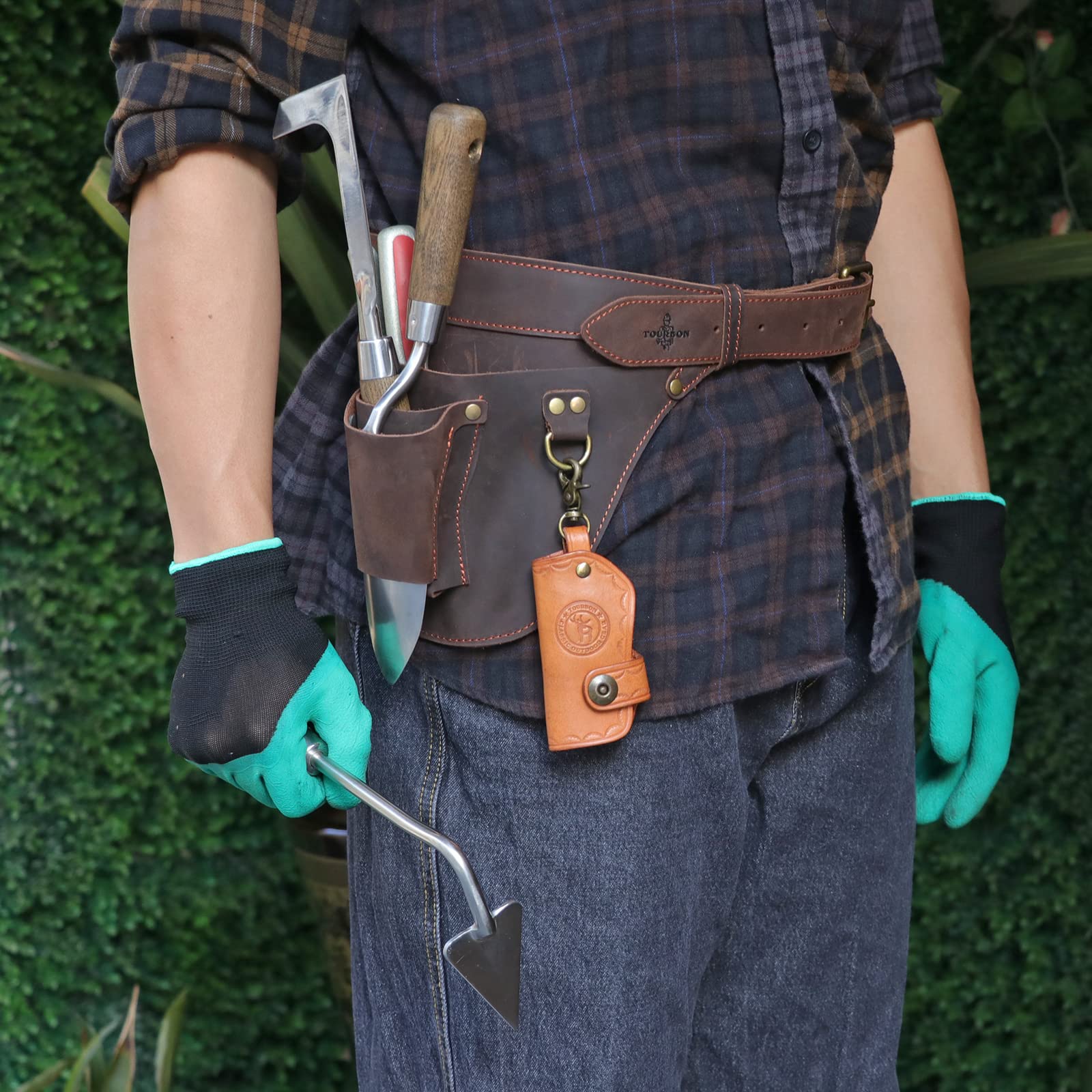 Tourbon Leder-Garten-Werkzeugtasche, verstellbare Taille, Arbeitsgürteltasche für Elektriker, Tischler