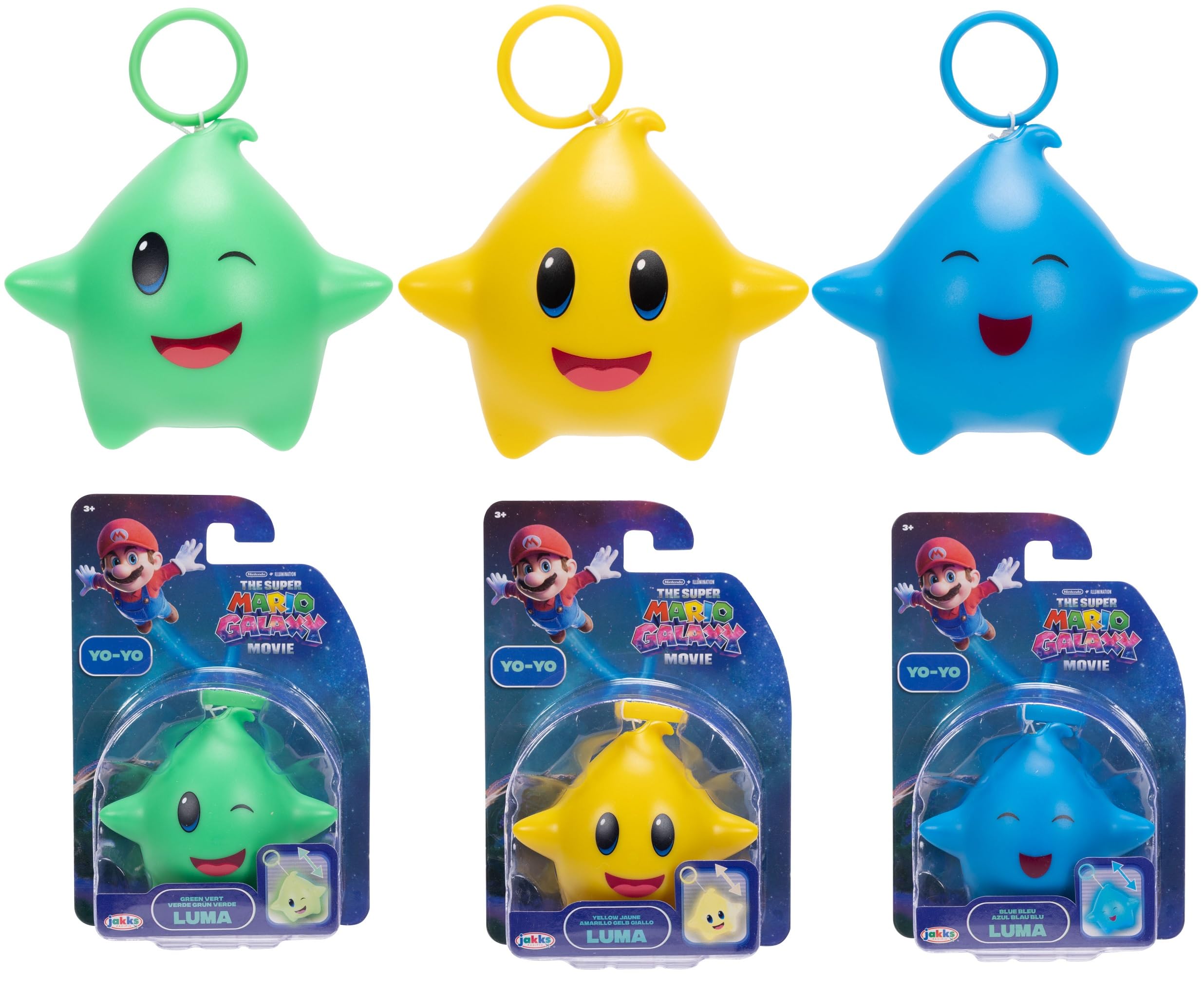 Jakks Pacific The Super Mario Galaxy Movie Luma Yo-Yo 3 Pack, Officially Licensed, 3 Glow in the Dark Lumas, Includes Blue, Green and Yellow Designs, Inspired by Super Mario Movie 2, for 3+
