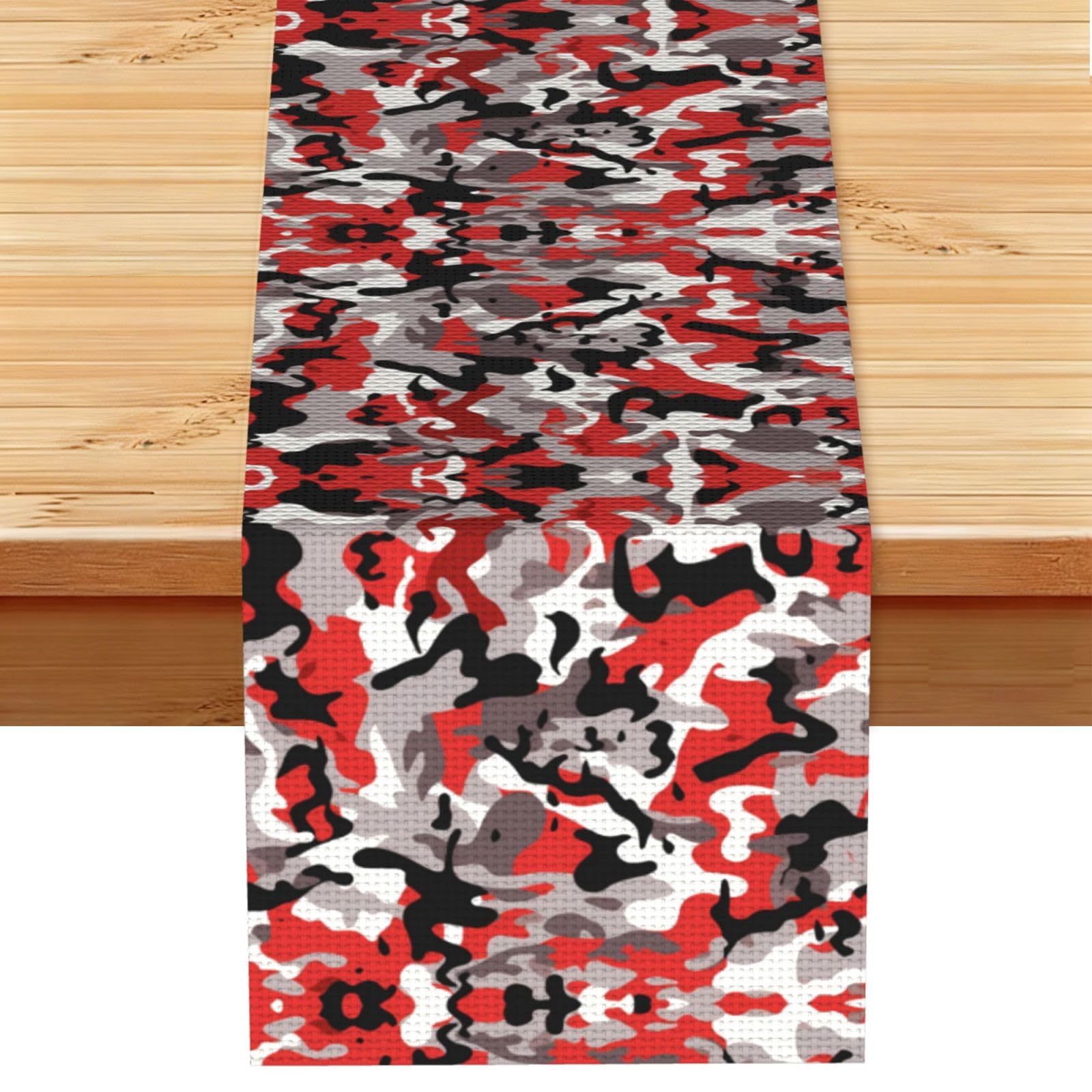 Vibrant Red Camo Printed Table Runner 13 x 72, Wrinkle Resistant Decor for Dining Table Coffee Table Fireplace