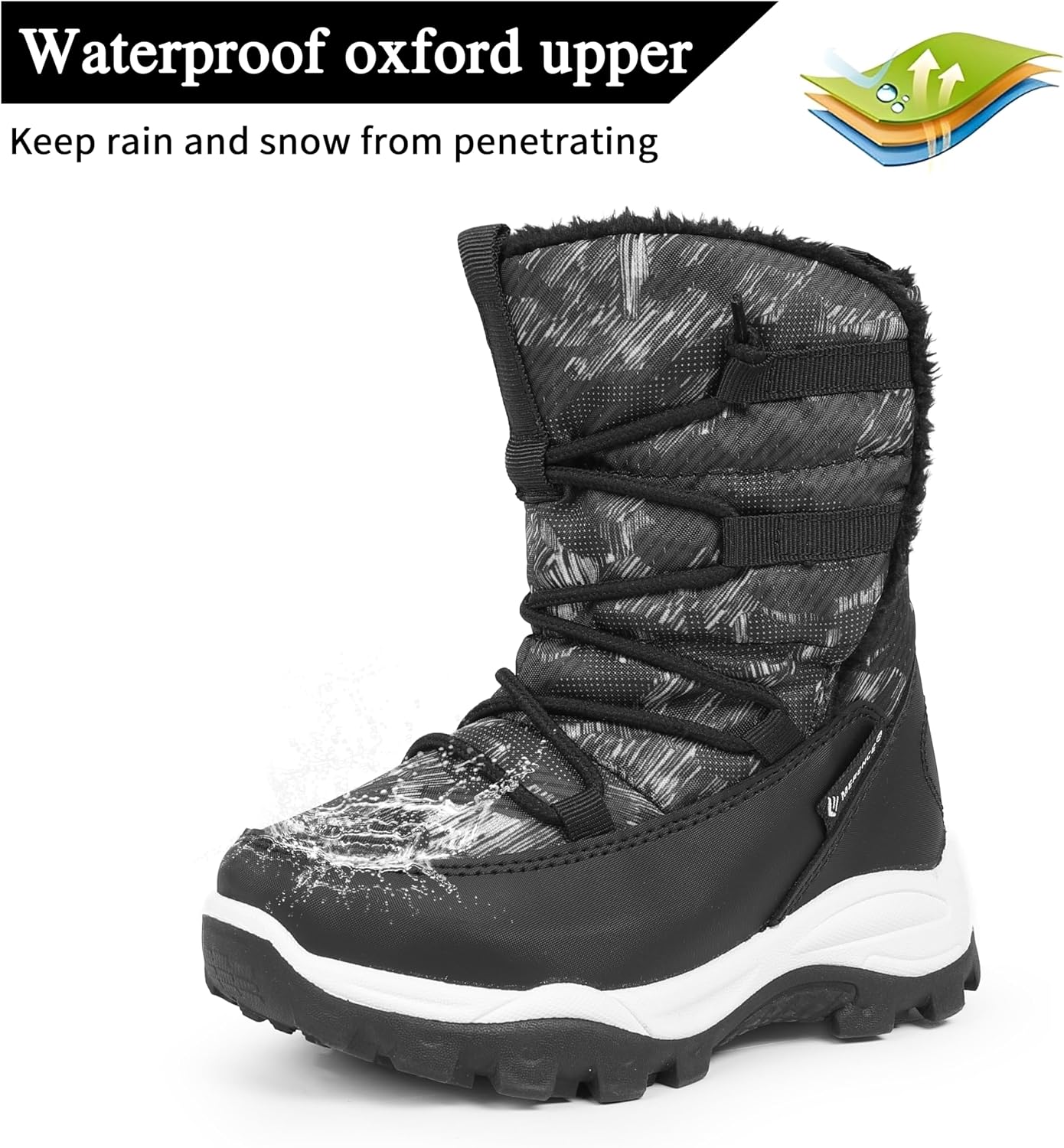 EQUICK Boys & Girls Winter Snow Boots Waterproof with Fur Lined Outdoor(Toddler/Little Kids)