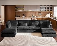 Vista 10 de Sofá modular de gran tamaño, sofá seccional de pana Cloud extra profundo con diván otomano chaise, sofá cama de chenilla esponjosa de 8 plazas