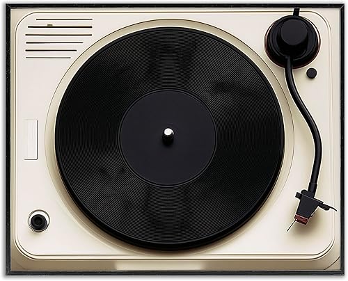 Stupell Industries Classic Tunes - Tocadiscos Giclée enmarcado en negro, diseño artístico por Annabelle Hall, 11 x 14 pulgadas