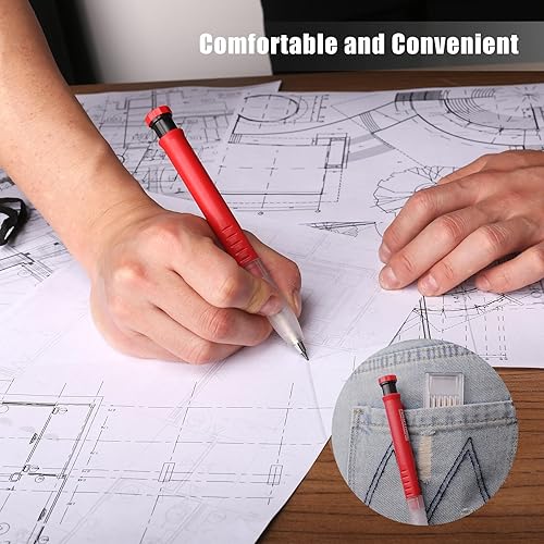 Miniatura 6 de HAUTMEC Lápiz de carpintero sólido con 6 repuestos, marcador mecánico de punta larga con sacapuntas para carpintería y construcción de arquitectos