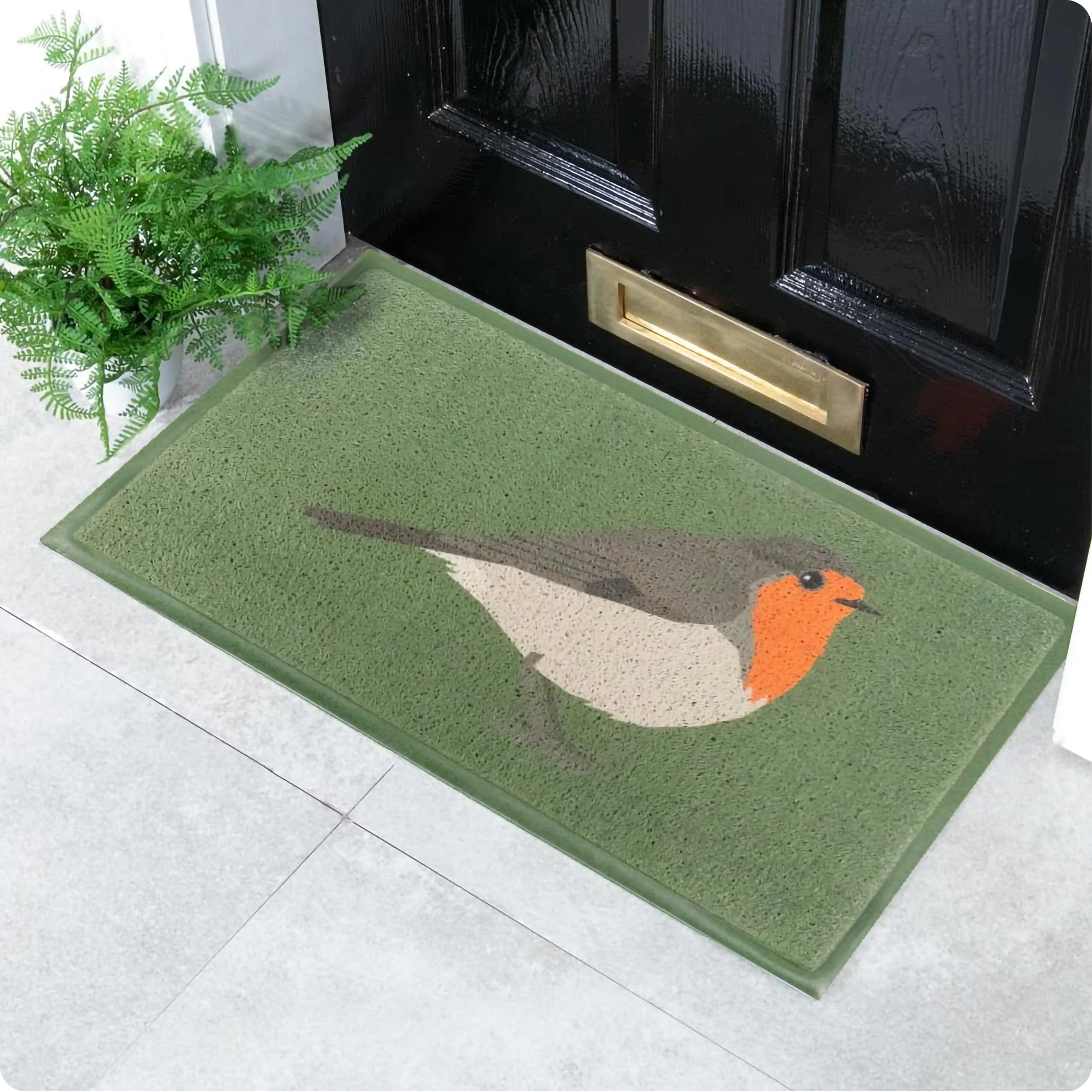 Artsy Mats Green Robin Pattern Indoor & Outdoor Door Mat - Incredibly & Weatherproof Doormats - Non Slip Mat, (70x40 cm)