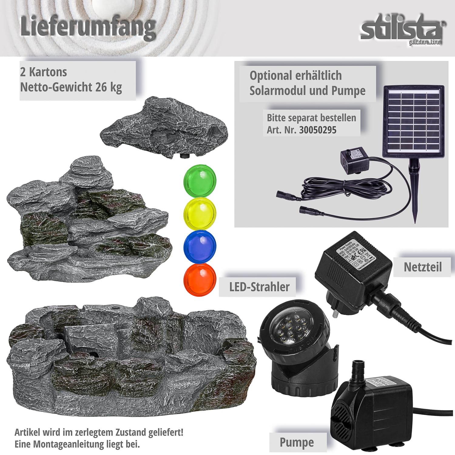 STILISTA Gartenbrunnen Olymp in Steinoptik XXL 100 x 80 x 60 cm inkl. Pumpe und LED-Beleuchtung