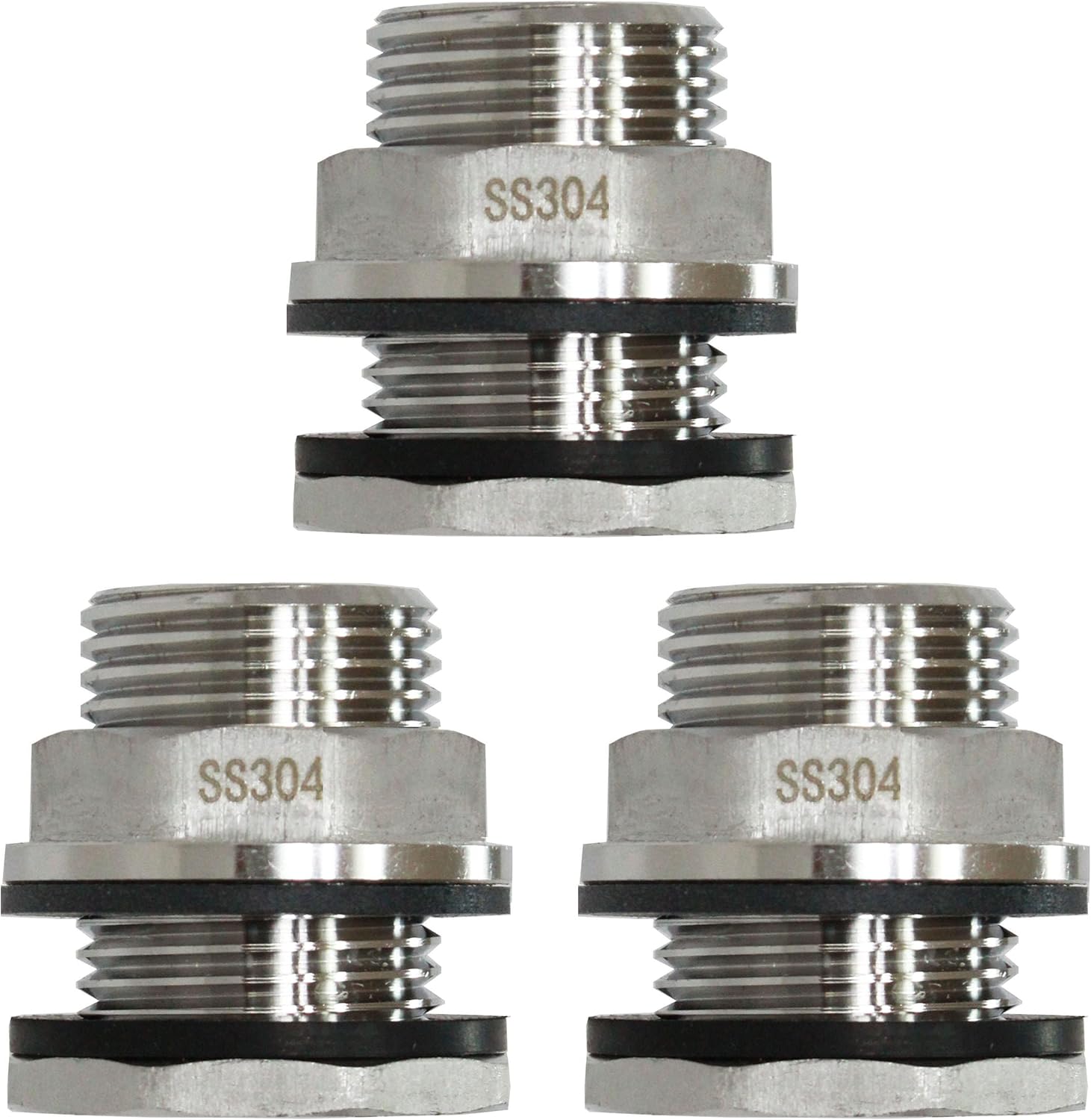 SSBF020 Stainless Steel 304 Bulkhead Tank Fitting (Double Female 1/2” NPT and Male 3/4" NH Garden Hose Threaded, w/Step gasket) (6)