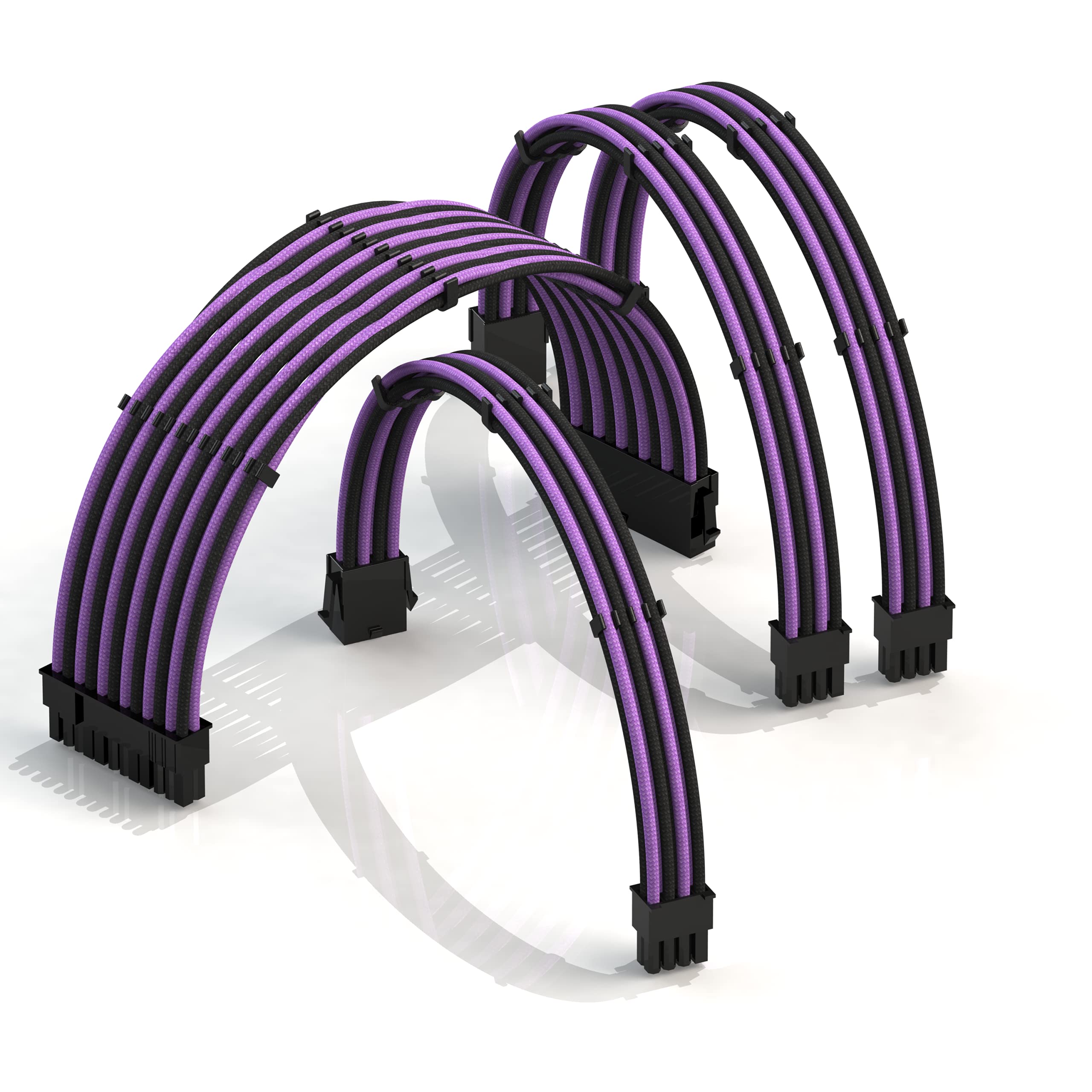 LINKUPAVA 30cm PSU Cable Extension Sleeved Custom Mod GPU PC Braided w/Comb Kit | 1 x 24 P (20+4) | 1 x 8 P (4+4) CPU | 2 x 8 P (6+2) GPU set | 300mm - PurpleBlack
