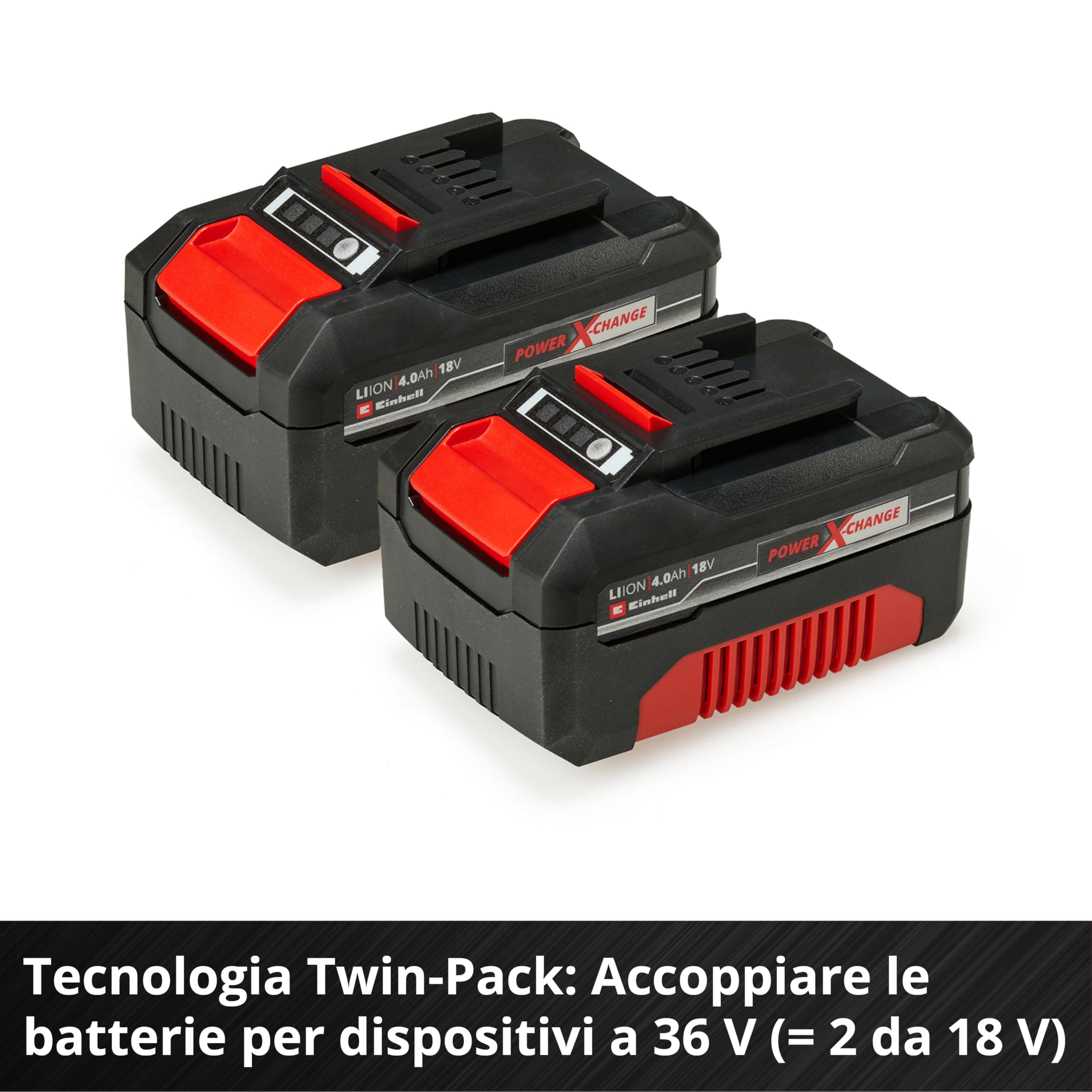 Originale Einhell Starter kit 2 batterie da 4,0 Ah e Twincharger Power X-Change (Li-Ion, 18 V, 75 minuti di ricarica, adatto a tutti i dispositivi Power X-Change)
