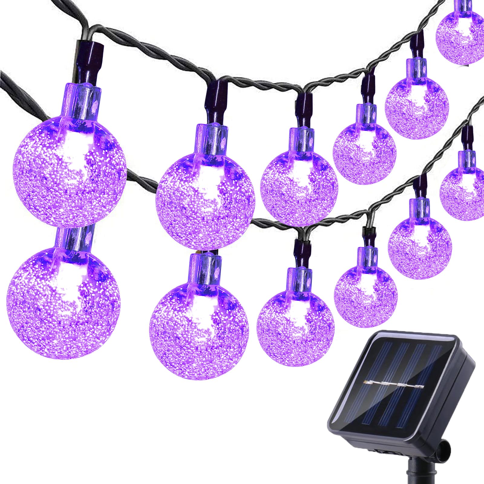Solar Garden Lights Outdoor, 36ft 60 LED Solar String Lights Waterproof, Solar Powered Crystal Ball Indoor/Outdoor Fairy Lights Decorative for Garden, Patio, Yard, Festival, Parties (Purple) [Energy Class A++]