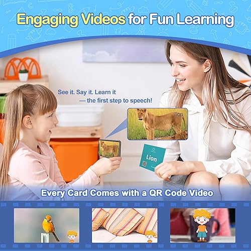 Miniatura 28 de Tarjetas flash de 50 primeras palabras para bebé con videos divertidos, tarjetas de imagen extra gruesas para terapia del habla, tarjetas