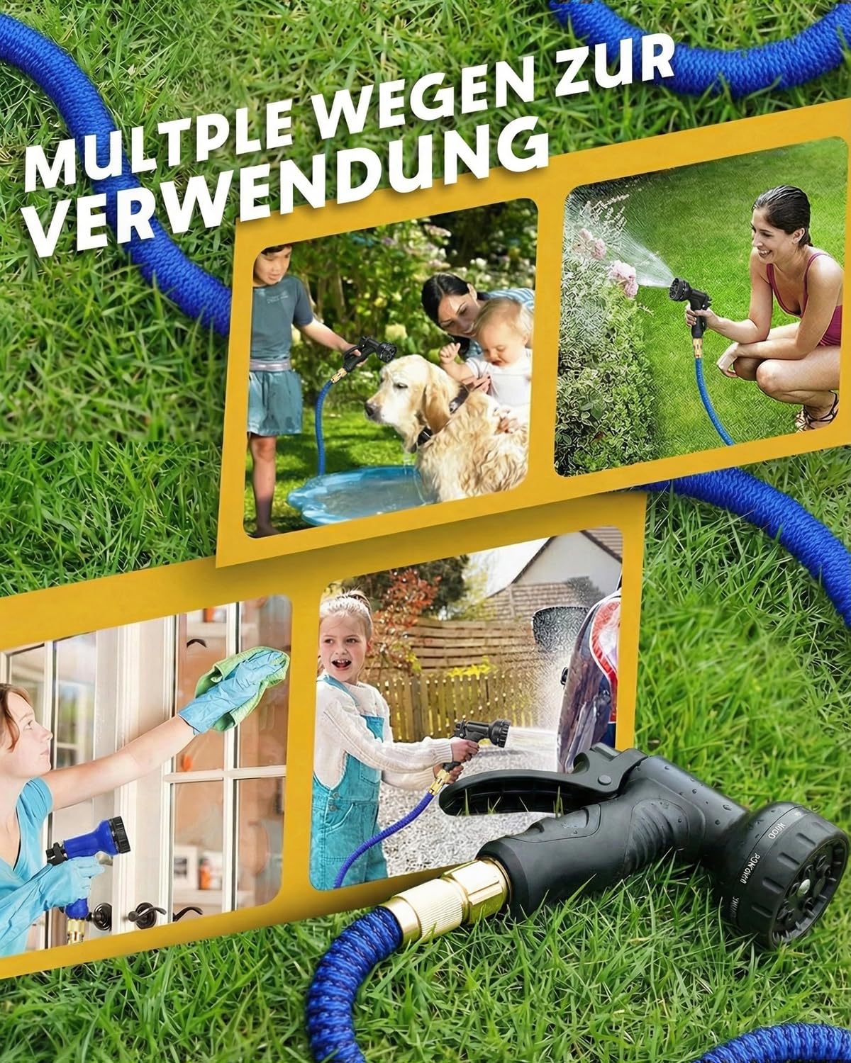 Tubo da giardino flessibile, 30 m, estensibile, con ugello a 10 funzioni, lattice a 4 strati, leggero e flessibile, con attacchi da 3/4" e 1/2", per giardinaggio, lavaggio