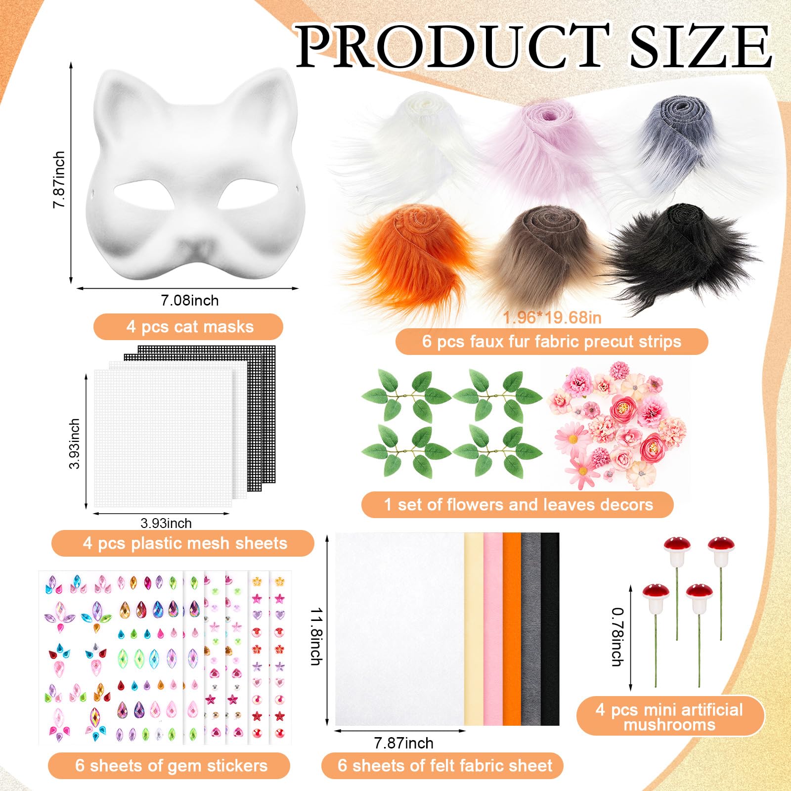 Seenelling 31 Pcs DIY Therian Mask Kit Blank Cat Mask Material Kit Accessories Set for Therian Gear Stuff(Pink)