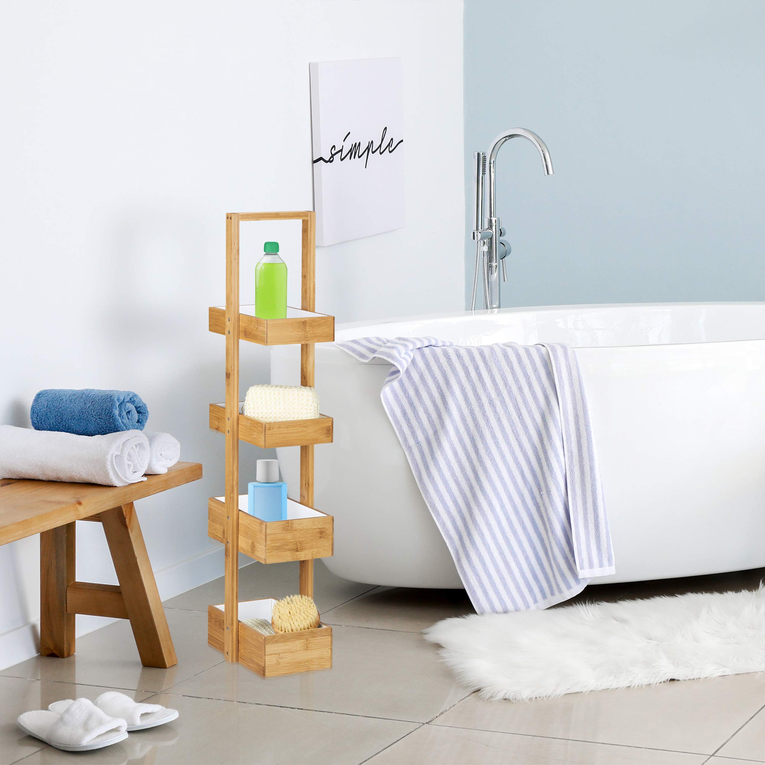 Relaxdays - Estantería Colgante con 4 bandejas para la Ducha/Cuarto de baño Hecho de bambú con Medidas 88,5 x 25,5 x 18,5 cm, Color Natural