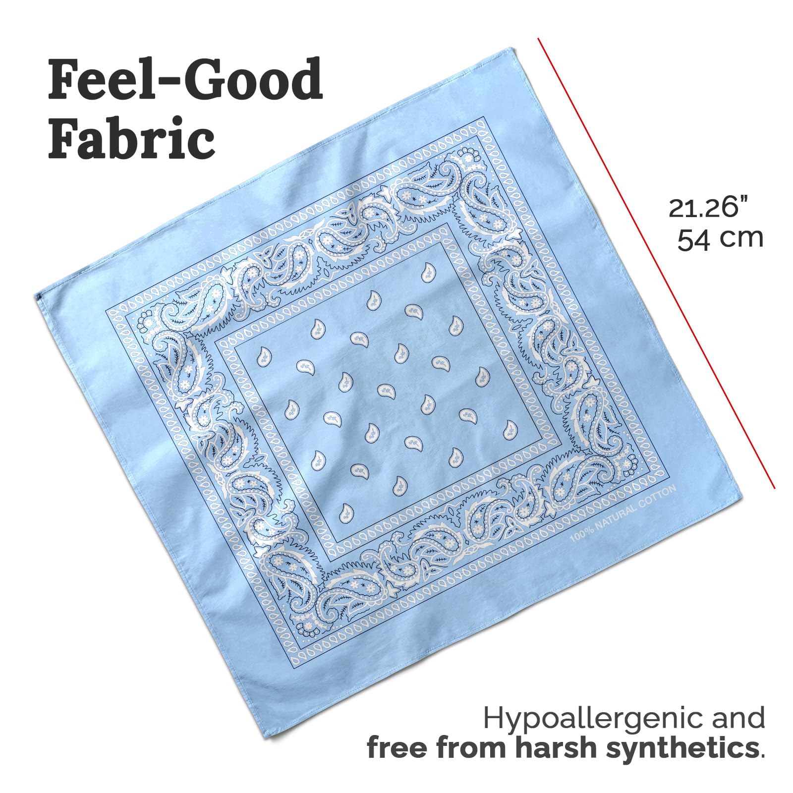 AURAE Jasnoniebieska bandana, 100% bawełna i naturalne włókna, niebieska chustka bez poliestru, miękka, trwała i nadająca się do prania w pralce, dla mężczyzn i kobiet, uniseks i dzieci, 5 szt