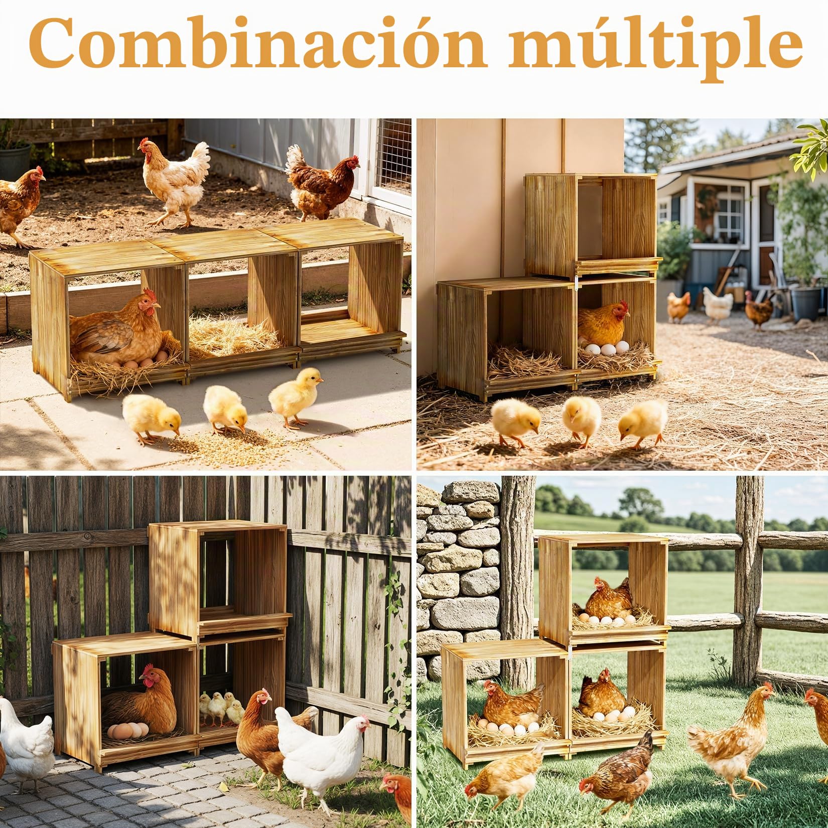BingoPaw Ponederos para Gallinas de Pino 105x30x36cm, Gallinero para Exterior 3 Gallinas hasta 3.5 Kilos, Gallinero Madera Impermeable Resistente a la Humedad Duradero, Nidal de 3 Huecos