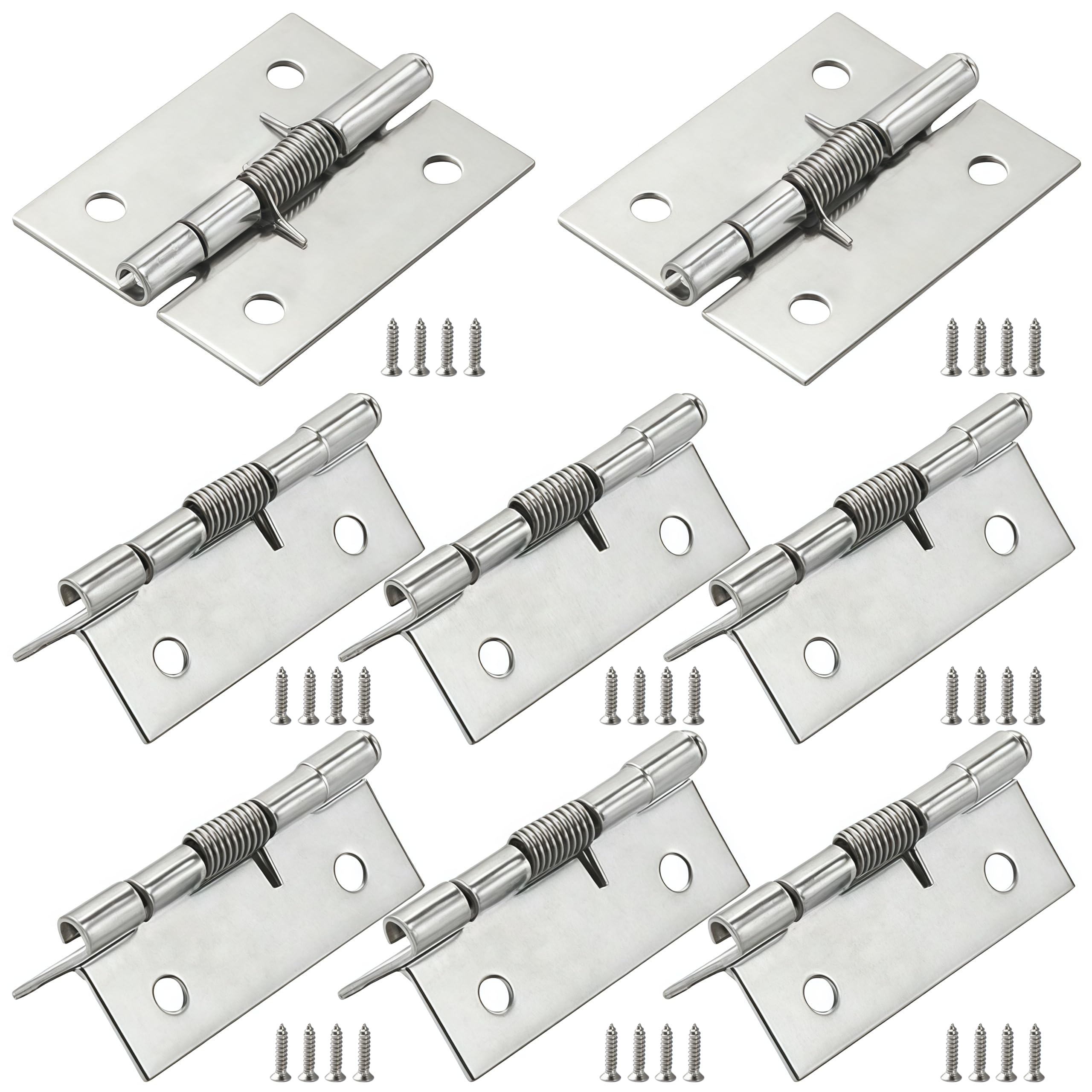 Vbnexyr Regular Door Hinges 8 Pack Of 304 Stainless Steel Spring Hinges Self Closing Hinges Suitable For Diy Hardware For Doors Or Cabinets Exterior Mounting 2 Inches