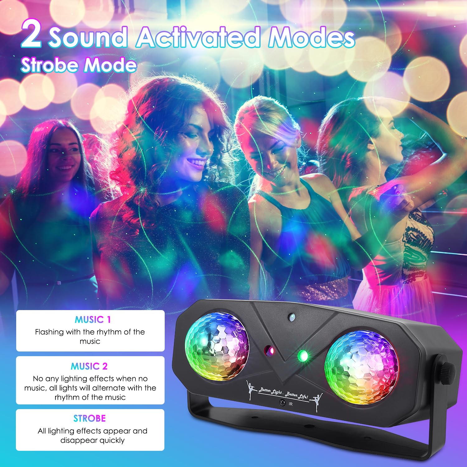 Boule Disco 5 en 1, Gomifie Lumière Disco avec 4 Modes pour Différents Scènes, Lampe de Scène Contrôlée par Musique avec Télécommande et Stroboscope, Jeu de Lumière 2M USB pour Halloween, Noël, Fête