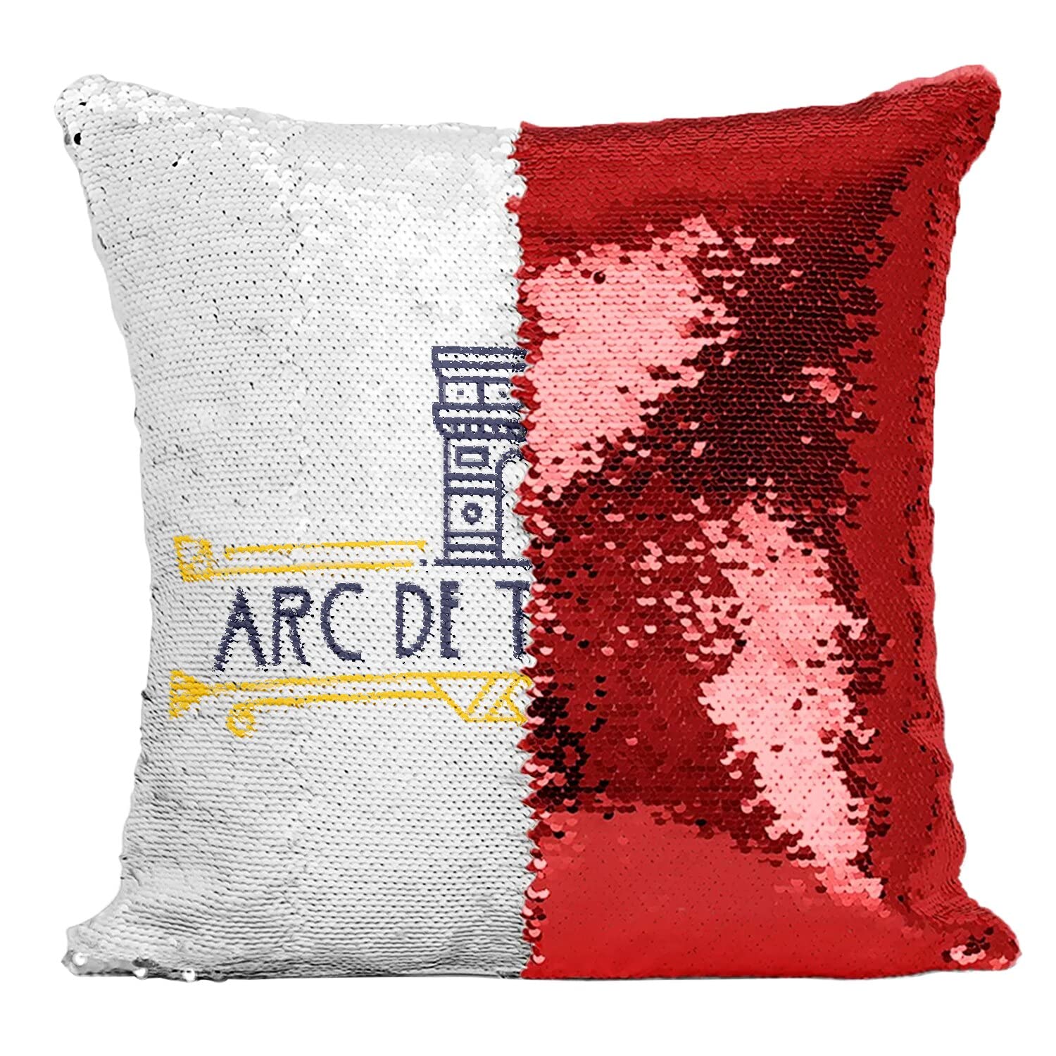 Coussin Arc de Triomphe à sequins paillettes rouges style luxe pour salon