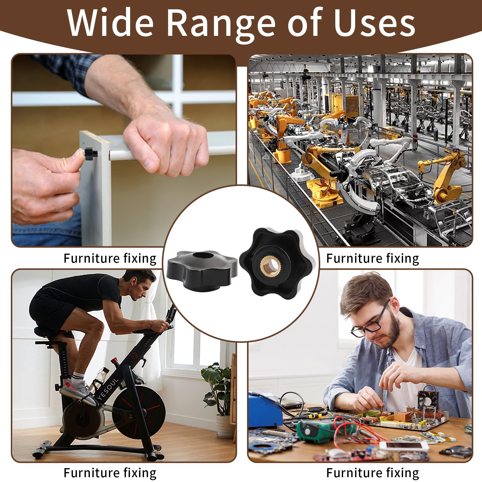 Dadi A Stella M8 - 8 Pezzi Con Impugnatura In Plastica Nera | Filettatura Interna In Ottone Per Fai Da Te