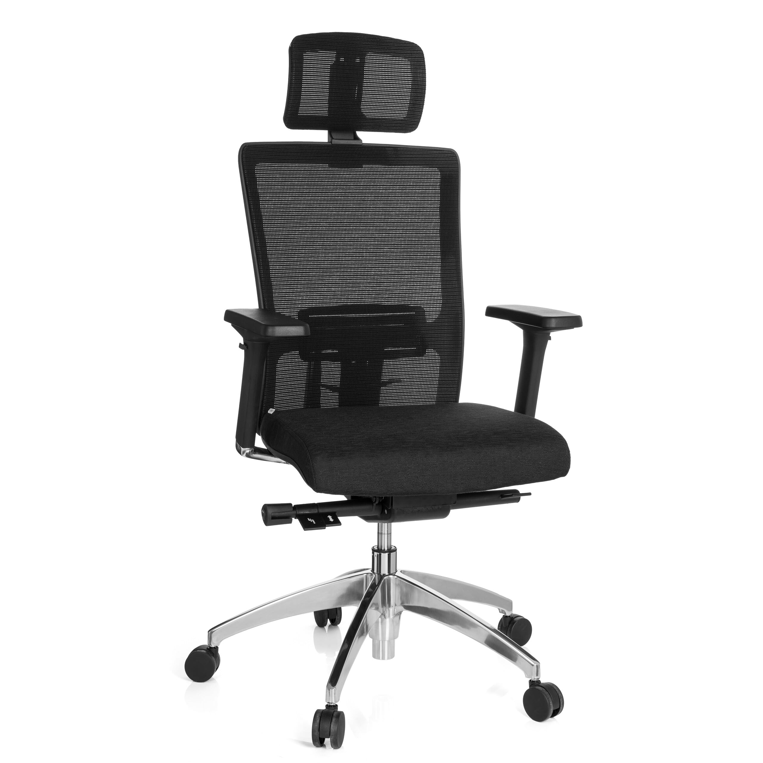 hjh OFFICE 657501 Profi Bürostuhl Astra LUX Stoff/Netz Schwarz Drehstuhl mit Lordosenstütze, Armlehnen höhenverstellbar