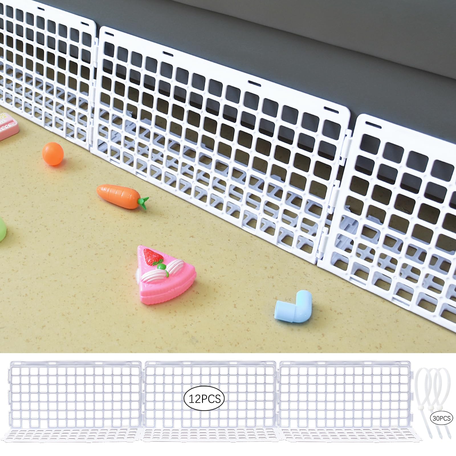 Photo 1 of 12 Pcs Under Couch Blocker for Bed Adjustable Furniture Plastic Under Bed Blocker with 30 Ties White Couch Barriers for Dogs Pets Cats (Style3)