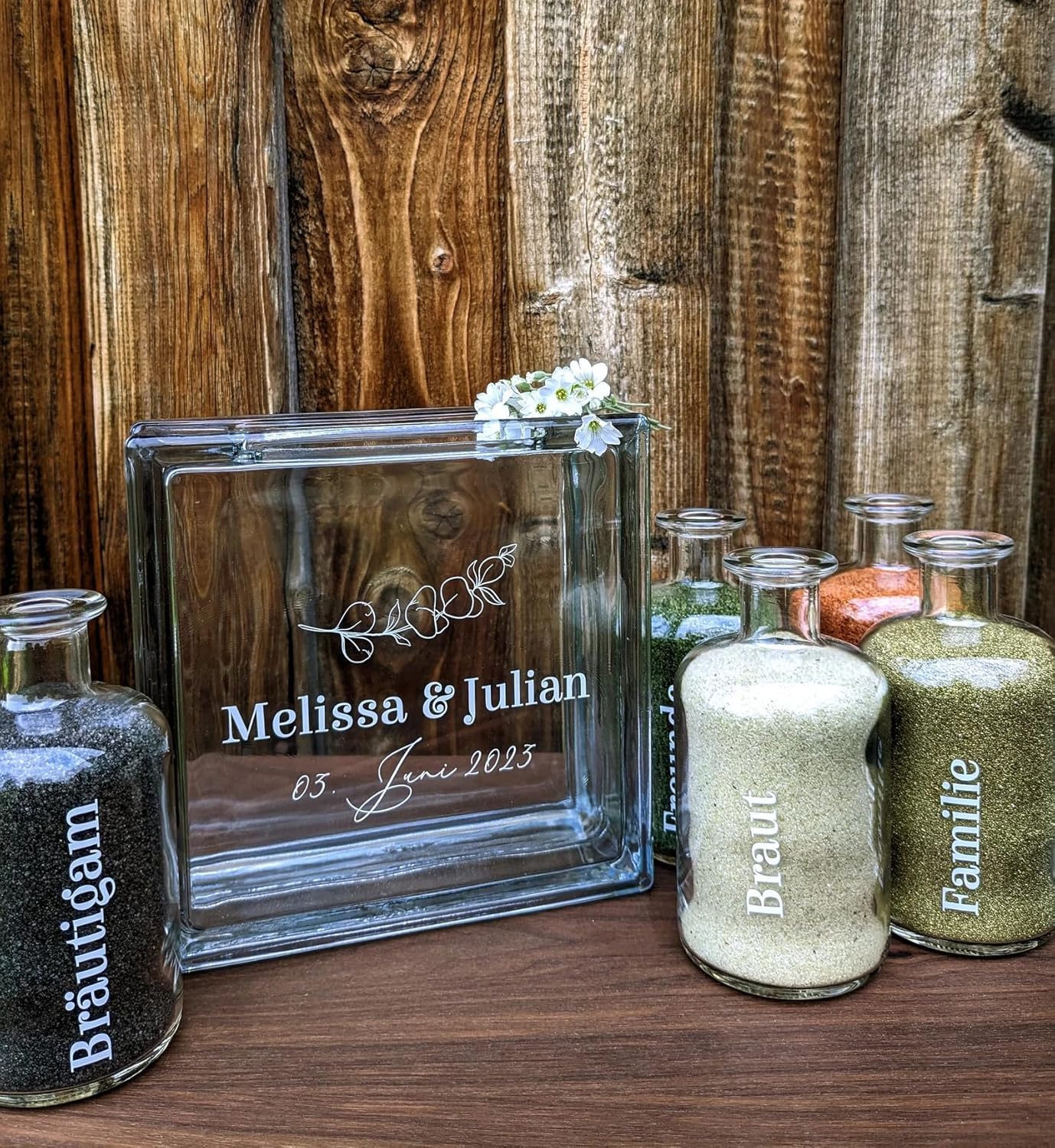 Sandzeremonie Set mit Glasrahmen, Fläschchen und Sand - Einweihung in die Ehe, Hochzeitszeremonie