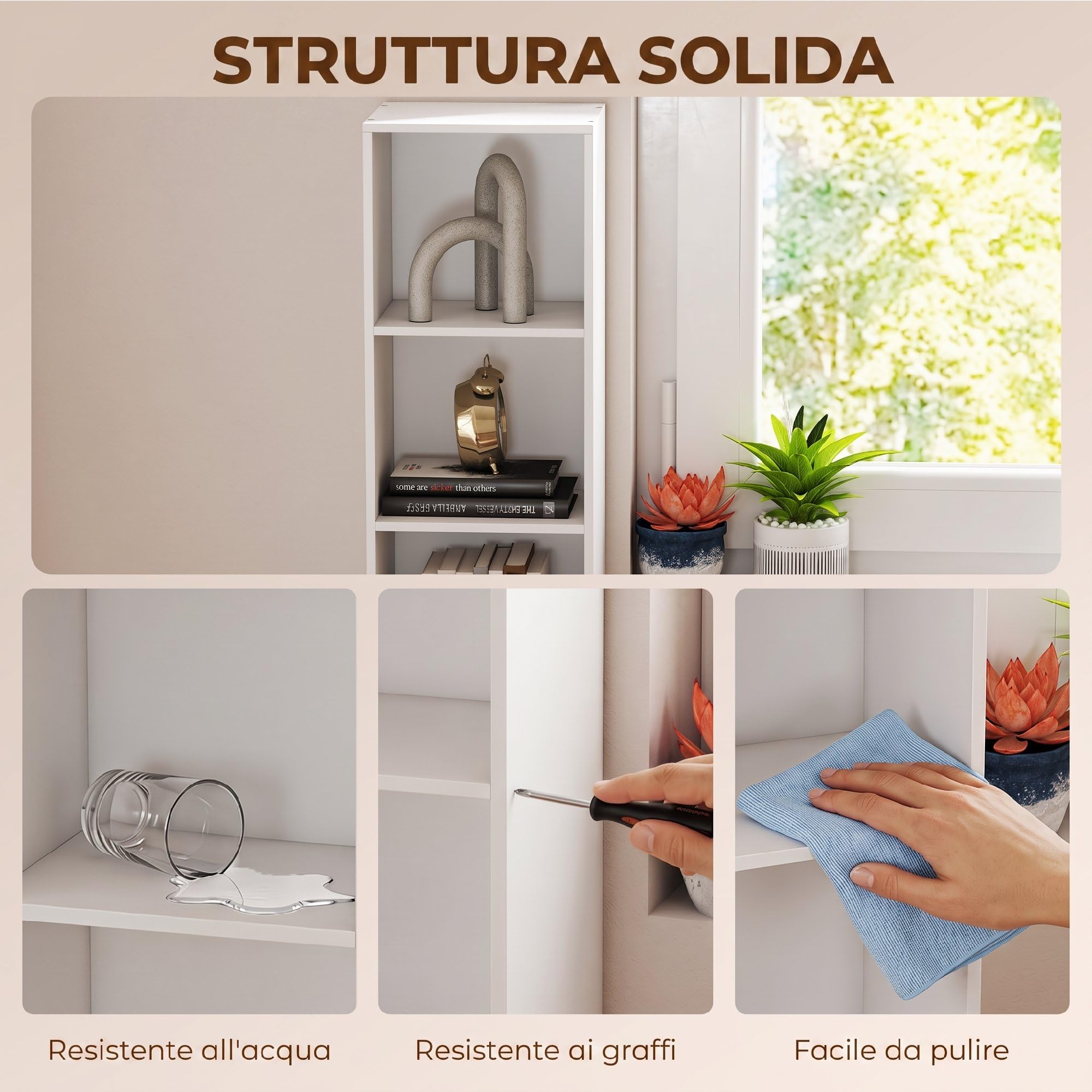 HOMCOM Libreria Scaffale a 6 Ripiani Salvaspazio 30x24x159 cm Bianco | Libreria Verticale, Scaffale Portaoggetti, per Soggiorno Camera da Letto Ufficio Studio