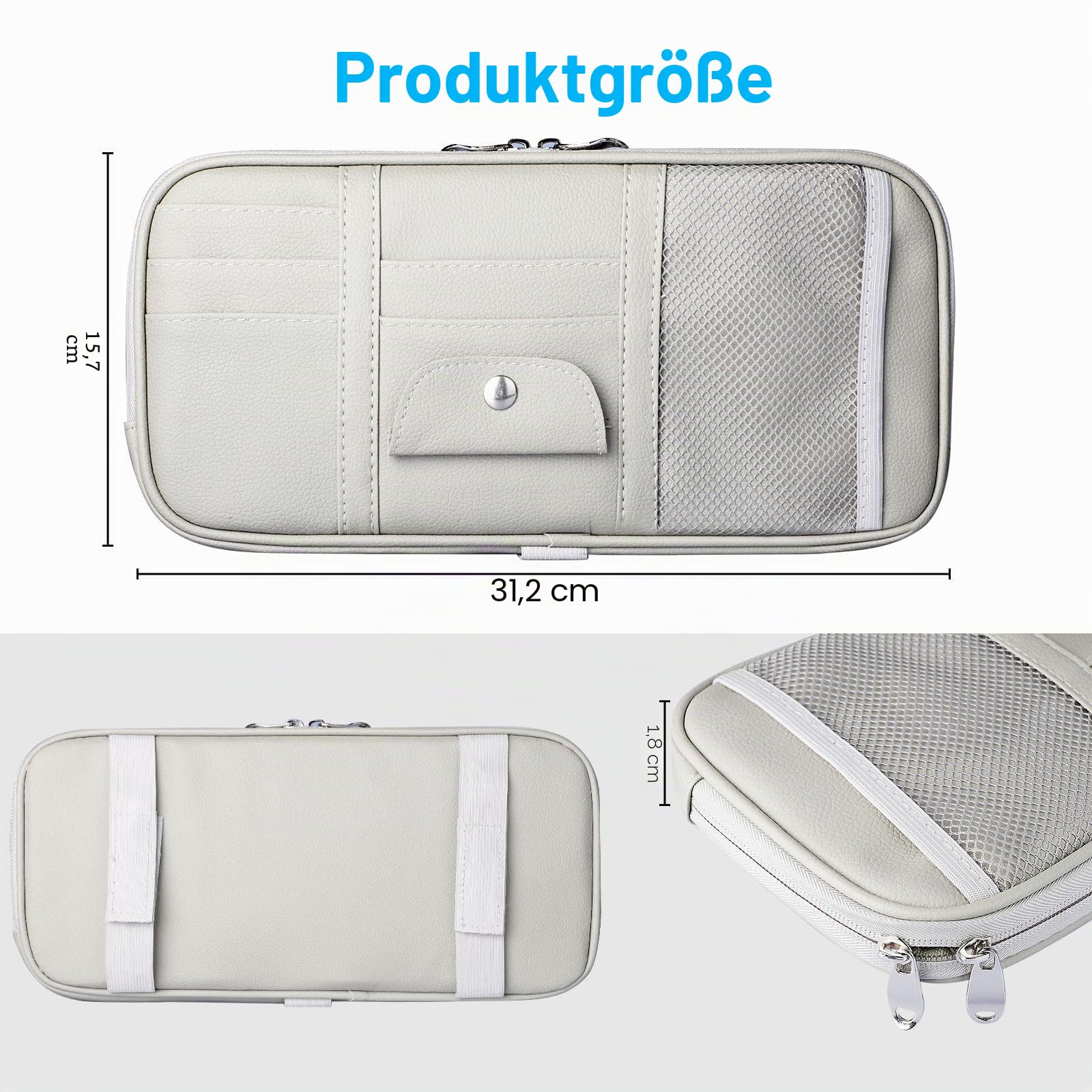 Linkstyle Auto Sun Visor Organizer, Leder Sonnenblende Organizer mit Brillenhalter für Auto, Aufbewahrungstasche für Karten Lizenzen Stifte Brillen