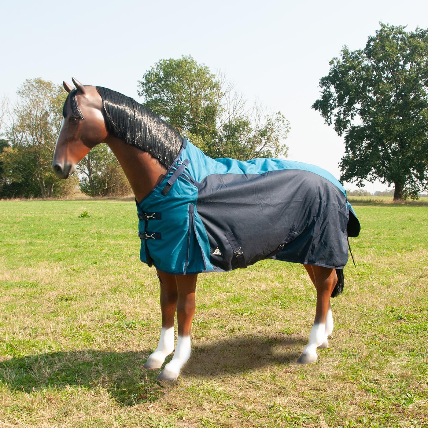 Brama-West Winterdecke Pferd 200g Montana - Turnout 1200D - Outdoordecke Gefüttert - Wasserdicht - Winddicht - Petrol/Navy