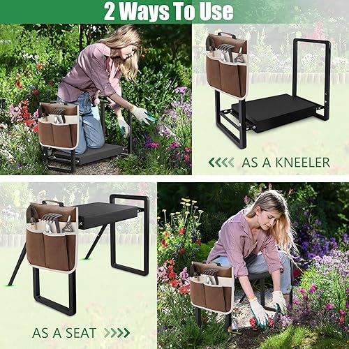 Miniatura 4 de seasky Taburete plegable para jardín y asiento, taburete de jardín antivuelco, almohadilla gruesa y suave, taburete de jardinería resistente con