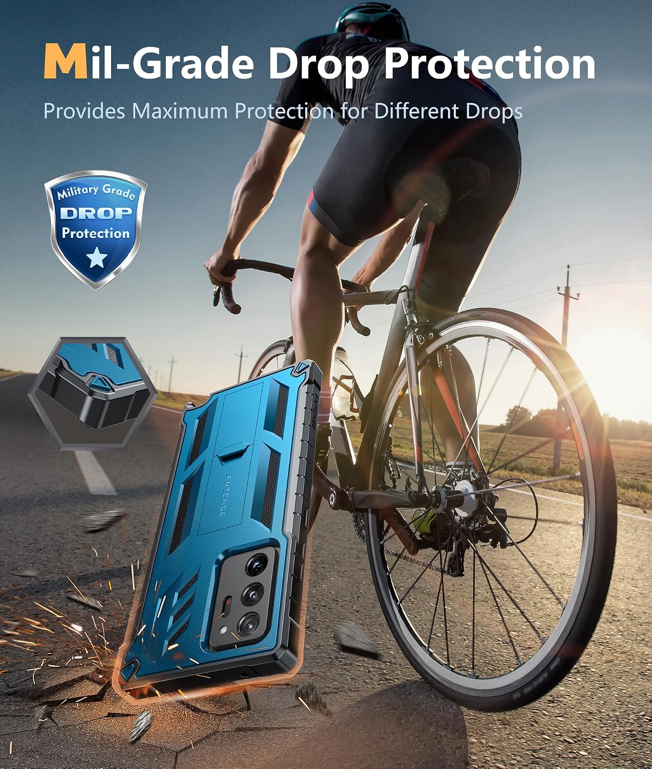 FNTCASE for Samsung Galaxy Note 20 Ultra Case, Built-in Screen Protector | Kickstand, 20FT Military-Grade Drop Protection, Anti-Slip Matte, Rugged Heavy Duty, Shockproof Protective Phone Cover, Blue